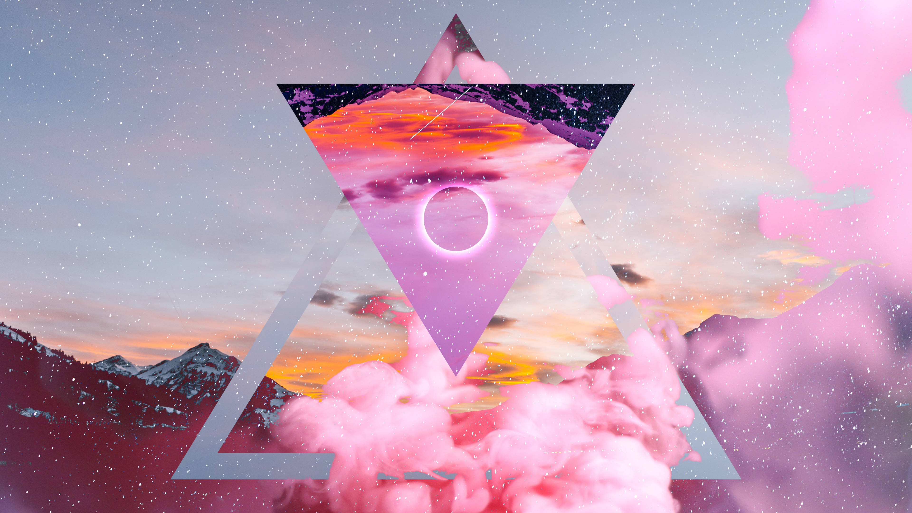 4d ultra hd, pink opposing triangles, surreal mountain sunset, 4K Desktop Wallpaper