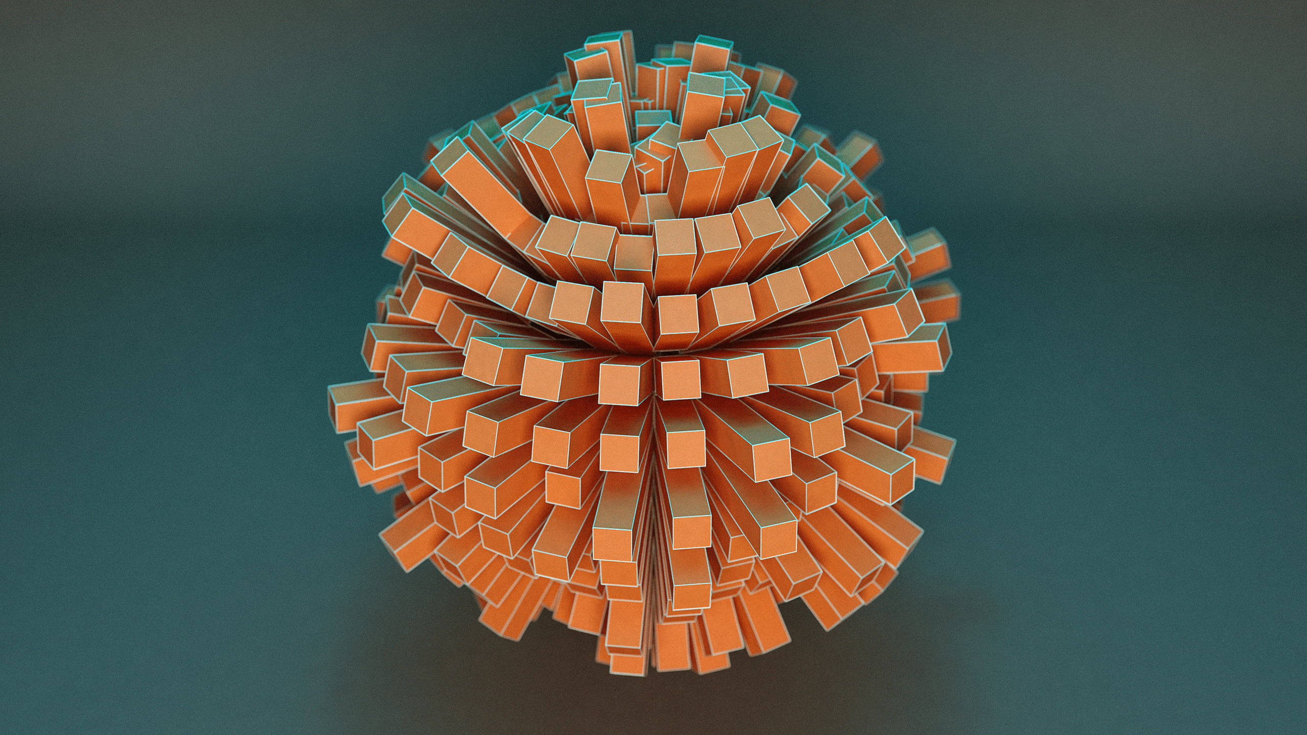 4d ultra hd, orange ball, orange rectangular prisms, 2K Desktop Wallpaper