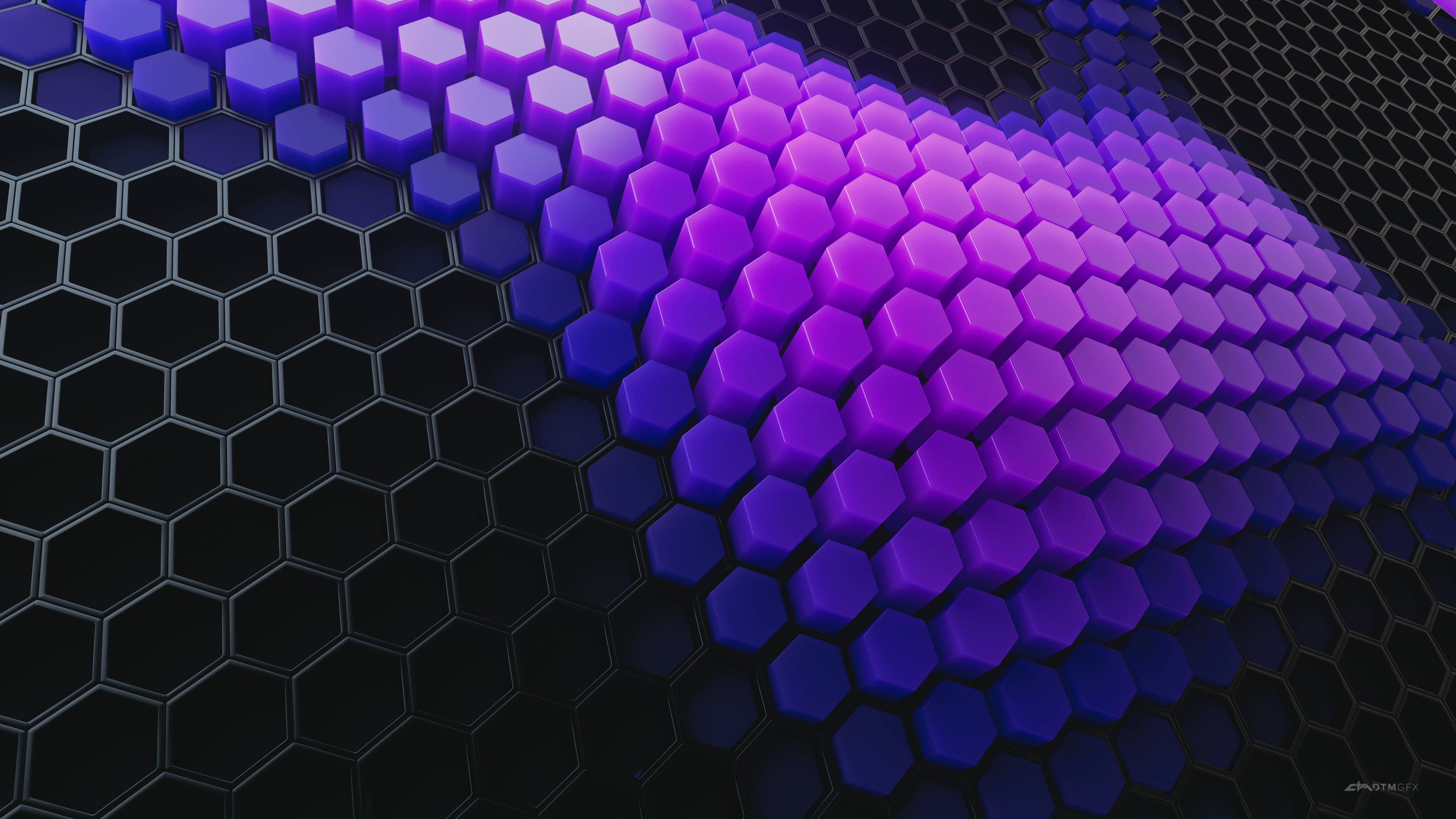 Ultraviolet 4D Ultra HD Honeycomb, glowing purple and blue hexagons, dark hexagonal grid, 4K Desktop Wallpaper