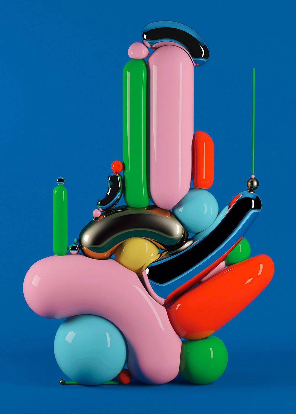4d, glossy abstract sculpture, colorful balloon-like shapes, HD Phone Wallpaper