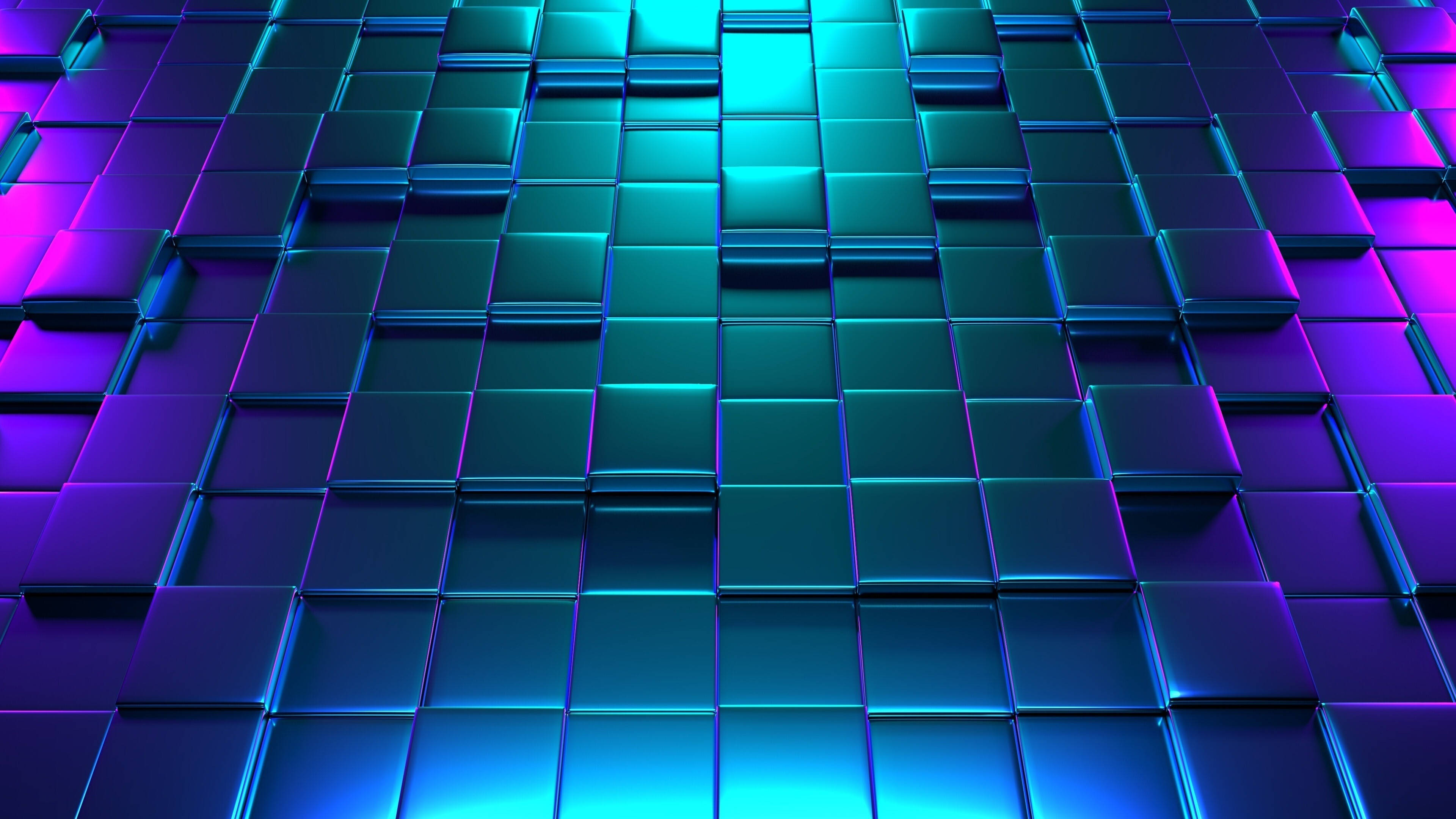 4d, geometric cuboid, glowing blue, 4K Desktop Wallpaper