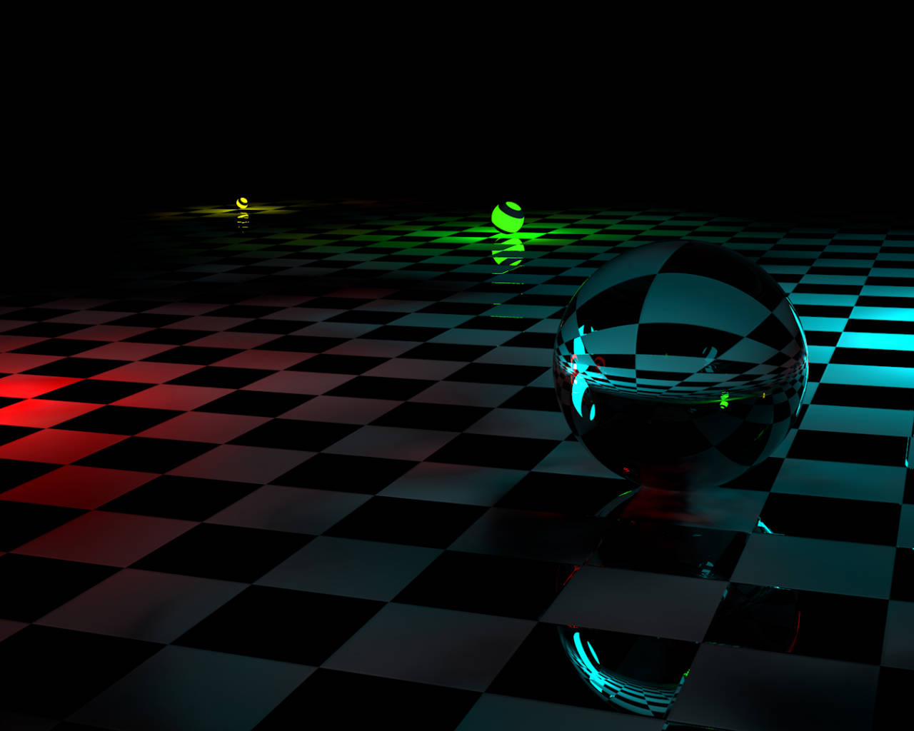 cool marble 4d, reflective sphere, checkered floor, HD Desktop Wallpaper