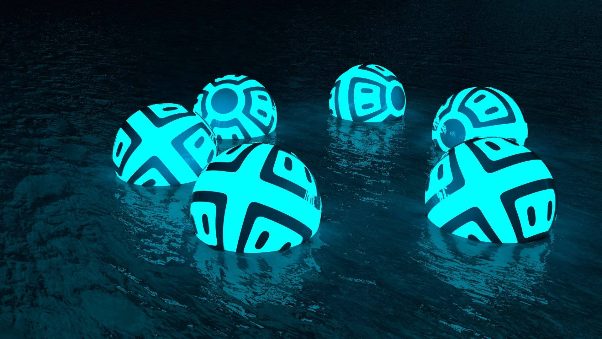 4d, neon spheres, cyan, Full HD Desktop Wallpaper