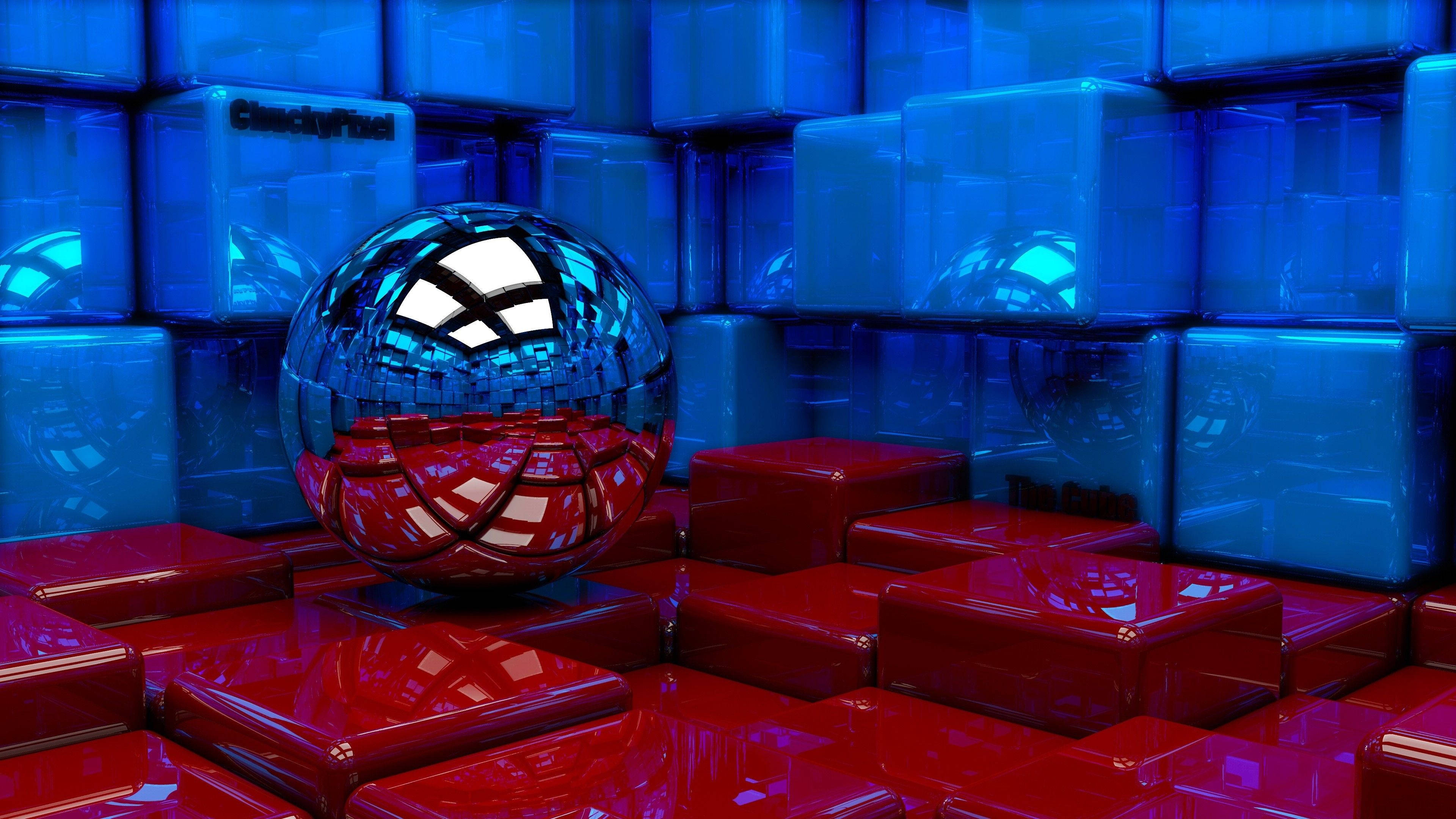 4d, silver ball, chrome sphere, 4K Desktop Wallpaper