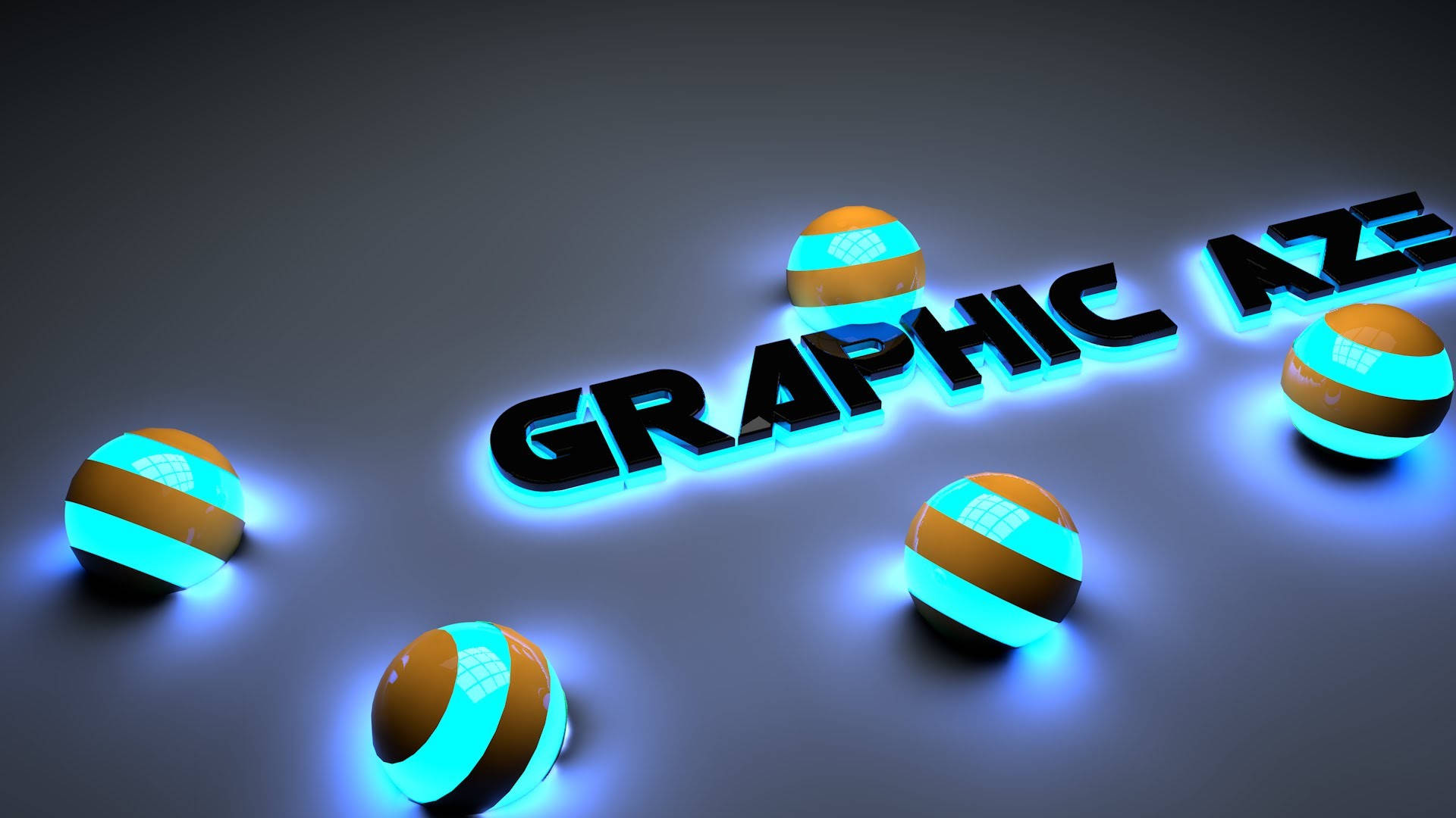 luminous 4d, glowing blue neon text, five striped spheres, Full HD Desktop Wallpaper