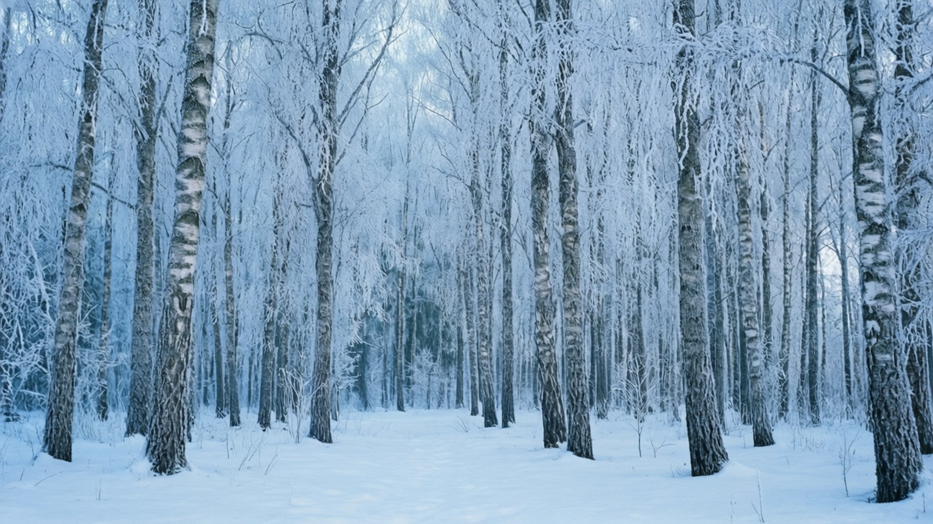 snowy birch forest, birch trees, frost, Full HD Desktop Wallpaper