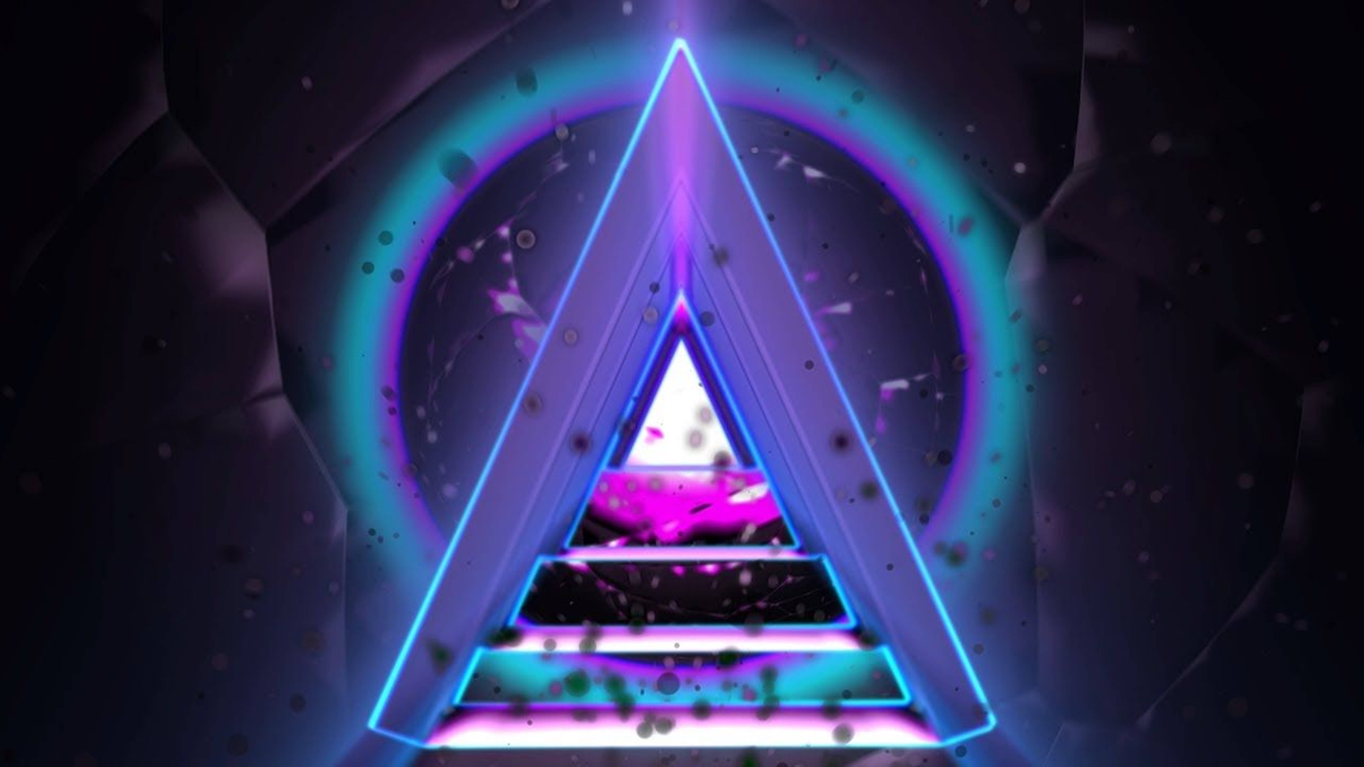 neon blue, cosmic purple aura, glowing triangle, 5K Desktop Wallpaper