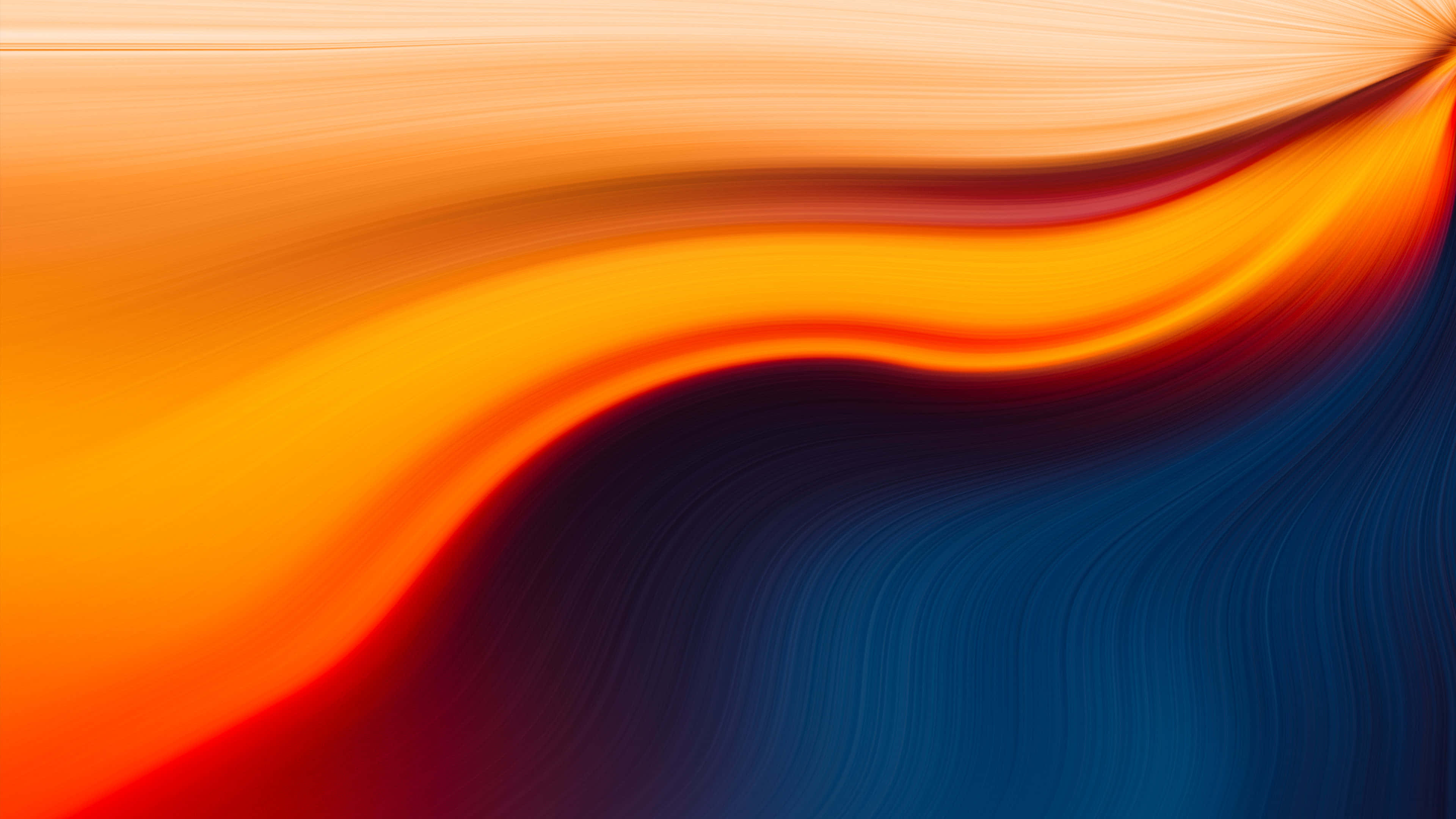 4K Abstract Waves, fiery orange, deep blue, 4K Desktop Wallpaper