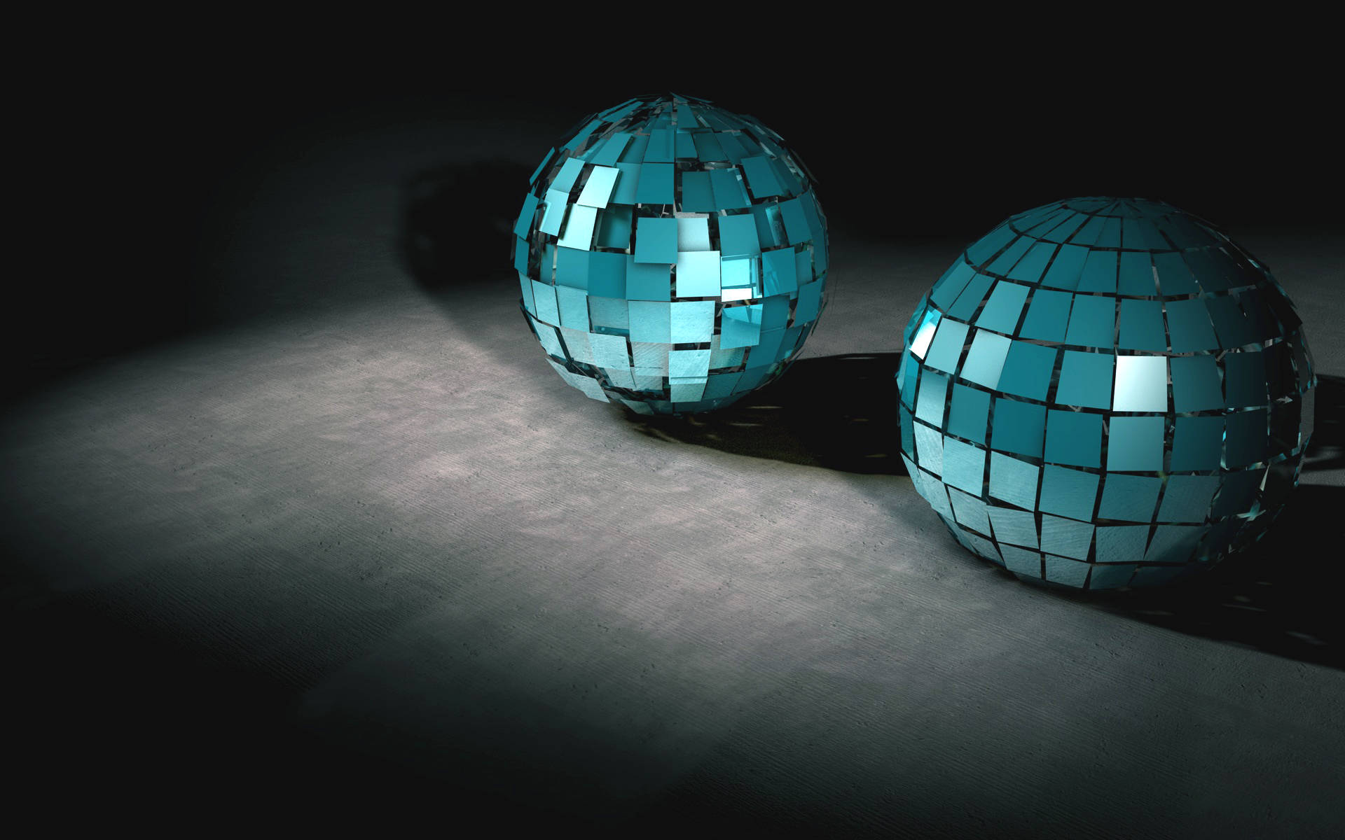 teal, mirrored disco balls, concrete floor, Full HD Desktop Wallpaper