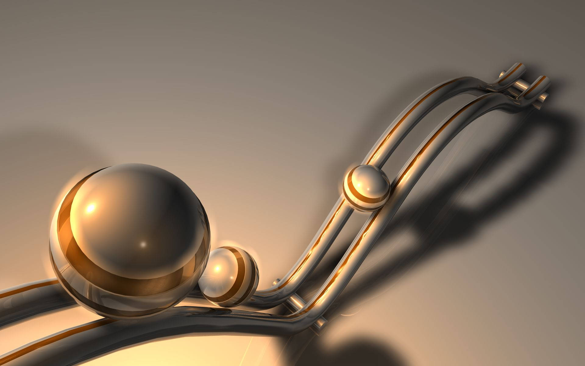 4K Abstract Marbles, golden spheres, curved rods, Full HD Desktop Wallpaper