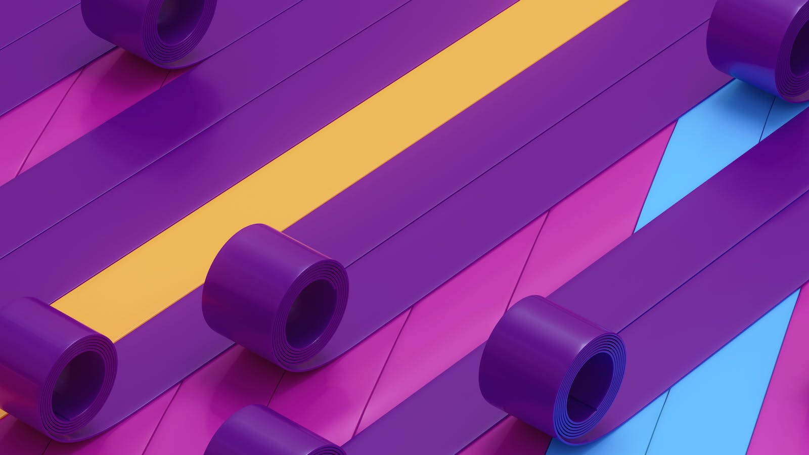 4K Abstract Tape Rolls, purple, yellow, HD Desktop Wallpaper