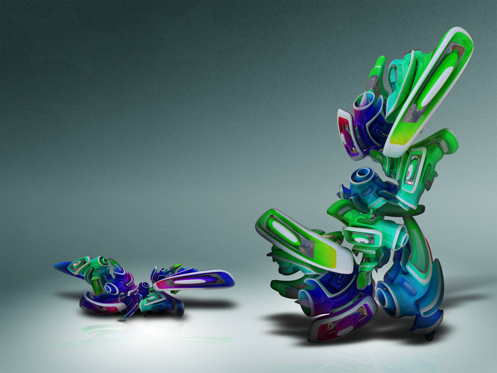 4K Abstract, irregular shape, glowing green blue and purple accents, HD Desktop Wallpaper
