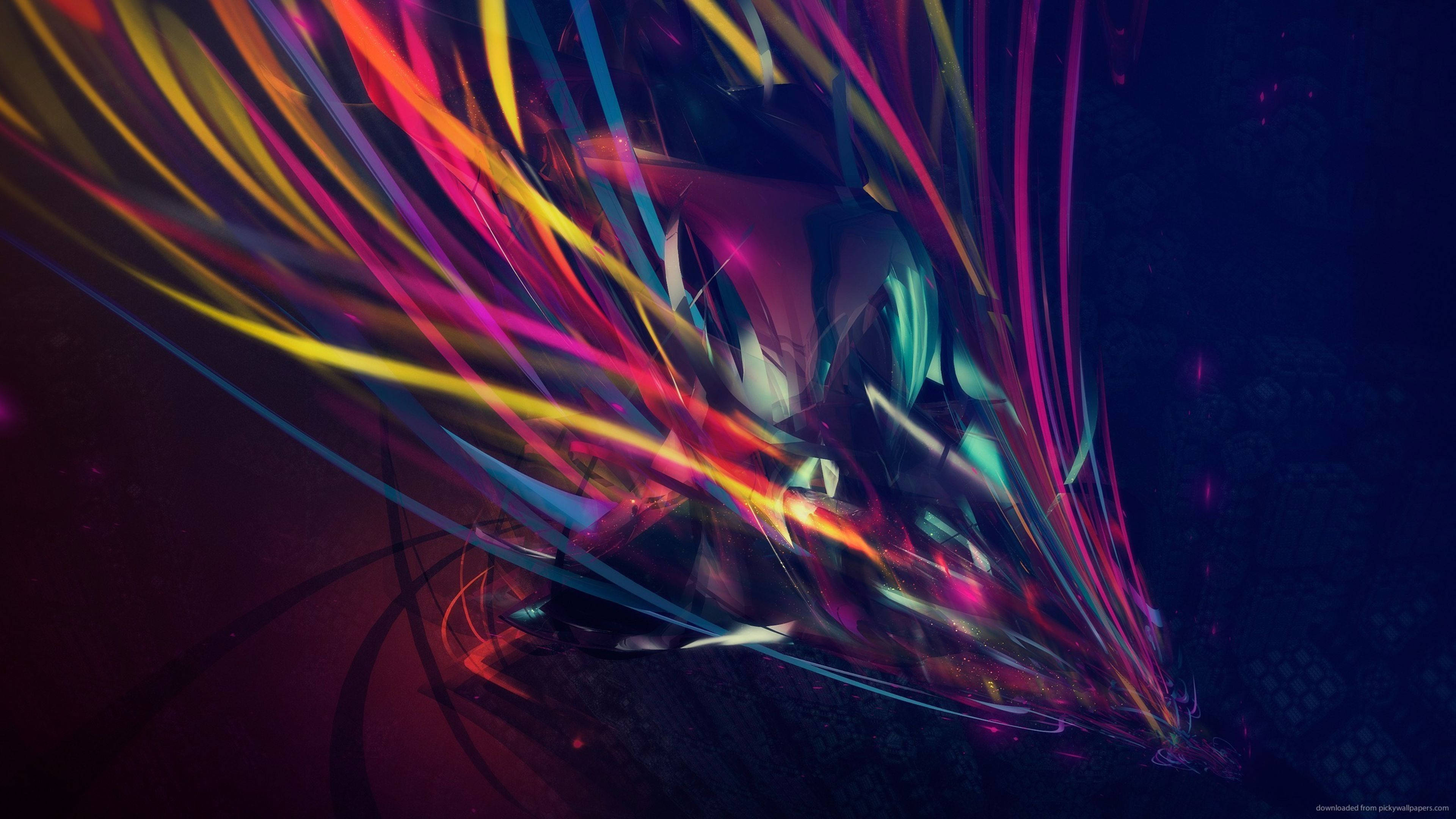 neon streaks, central geometric form, dark cosmic backdrop, 4K Desktop Wallpaper