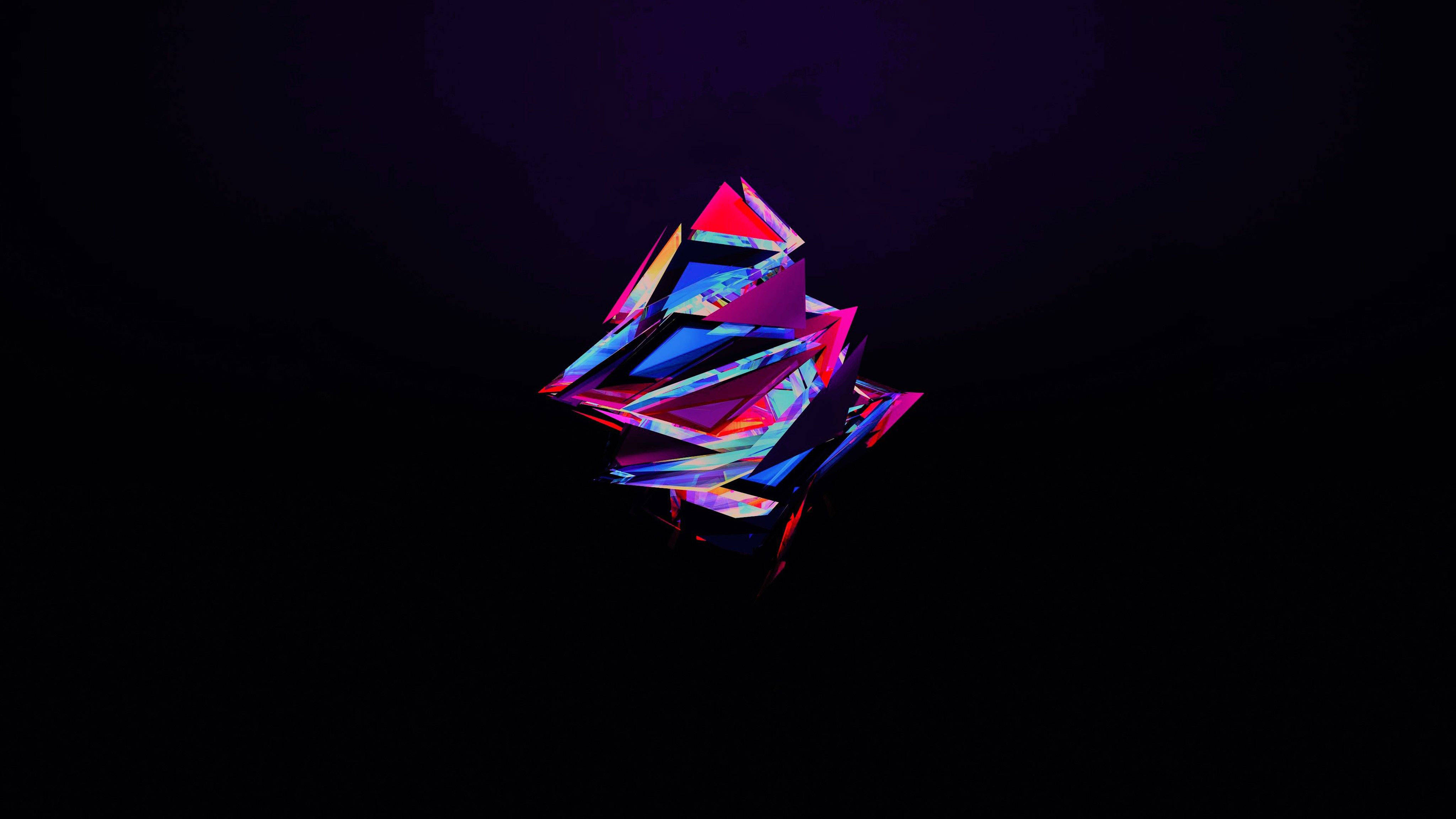 4K Minimalist Abstract Shape, neon hues, geometric crystal formation, 4K Desktop Wallpaper