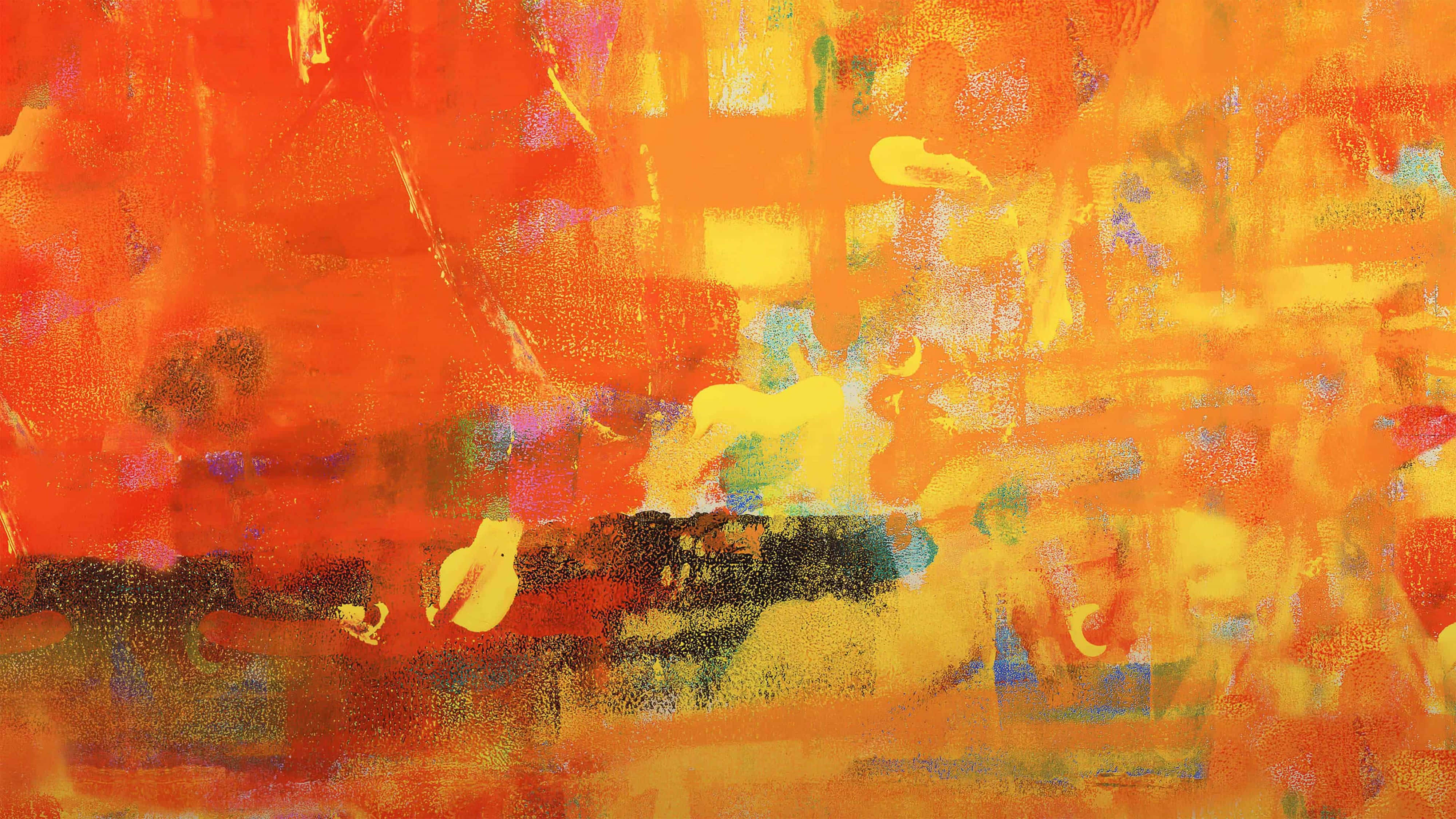 orange abstract 4k painting, vibrant abstract painting, bold orange yellow and black brushstrokes, 4K Desktop Wallpaper