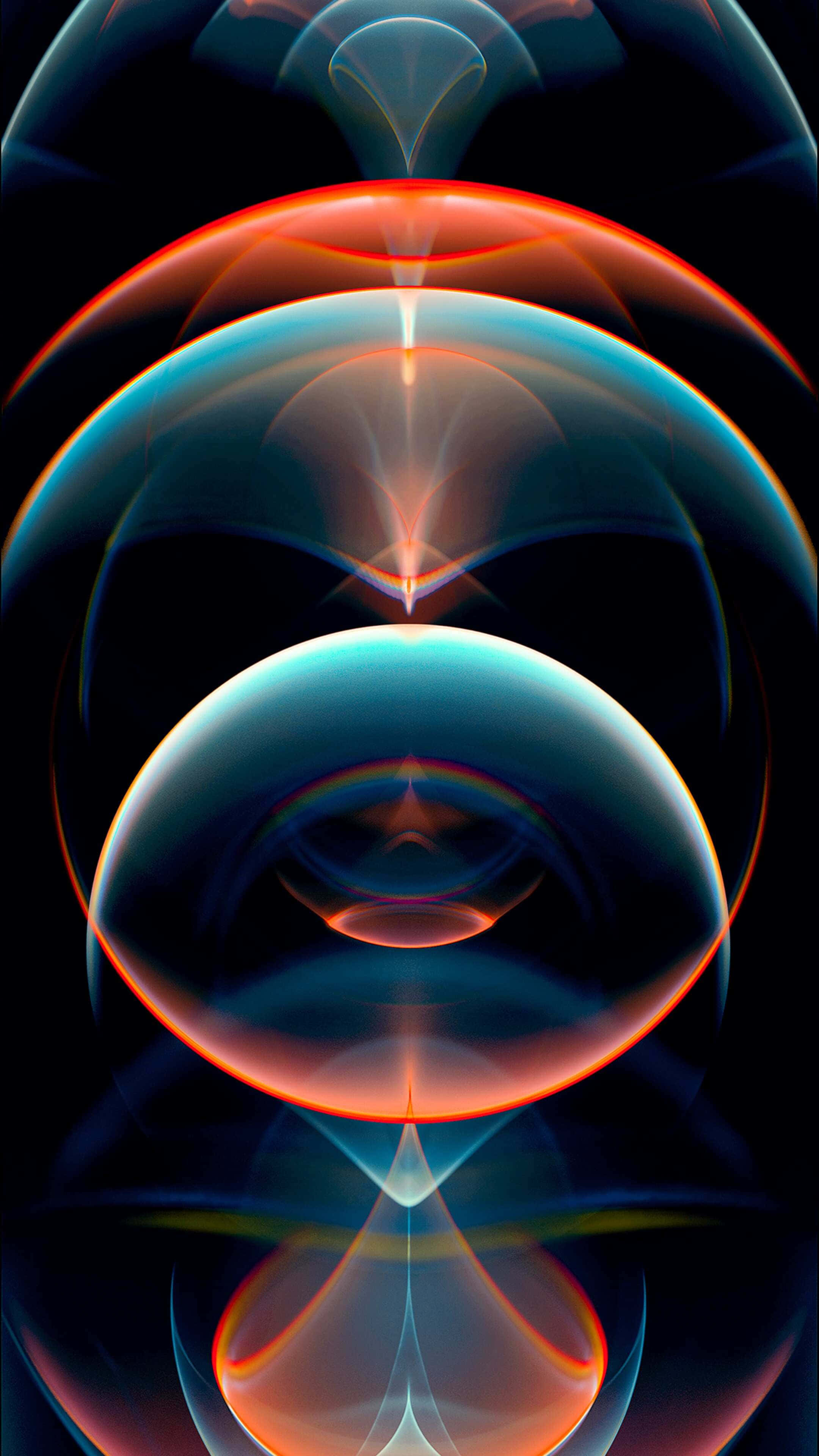 fractal spheres, fiery orange, cool cyan, 4K Phone Wallpaper