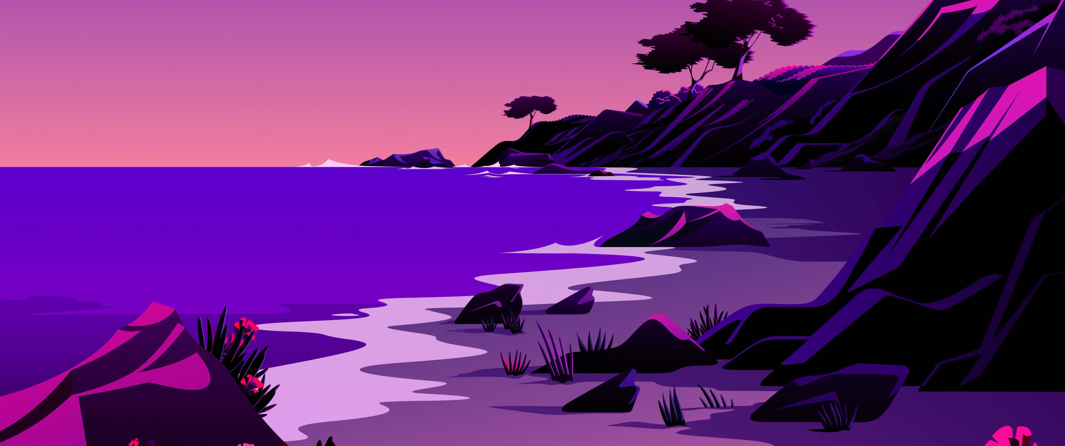 3440 x 1440, 4K Resolution, purple sunset, 2K Desktop Wallpaper