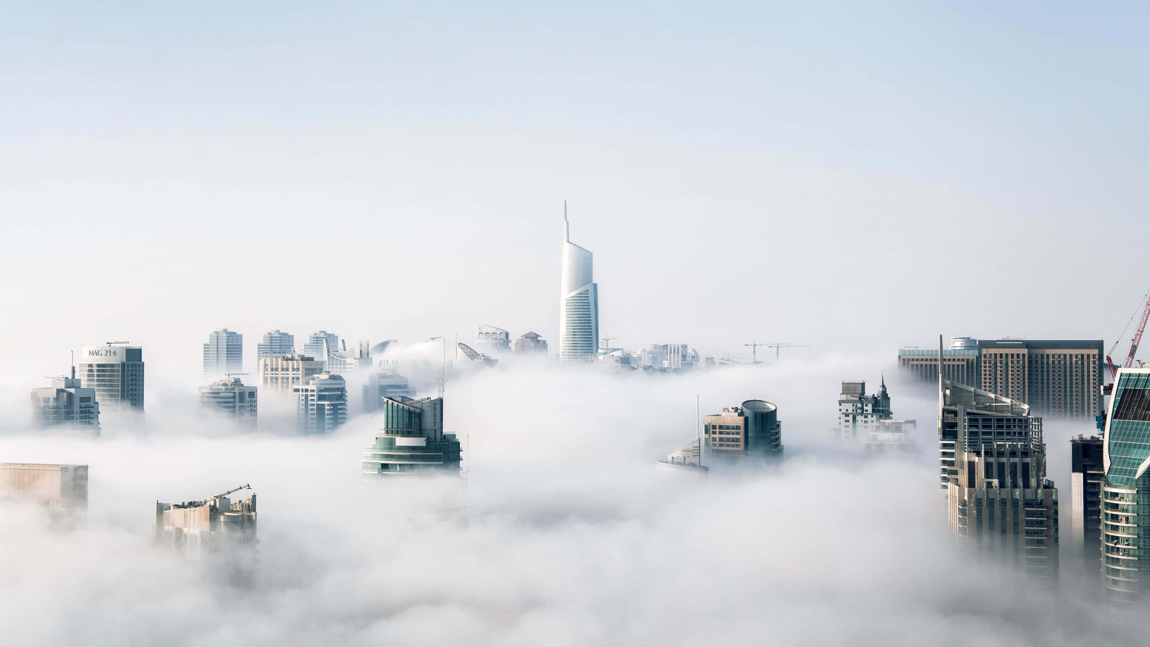 cityscape, skyscrapers, fog, 4K Desktop Wallpaper