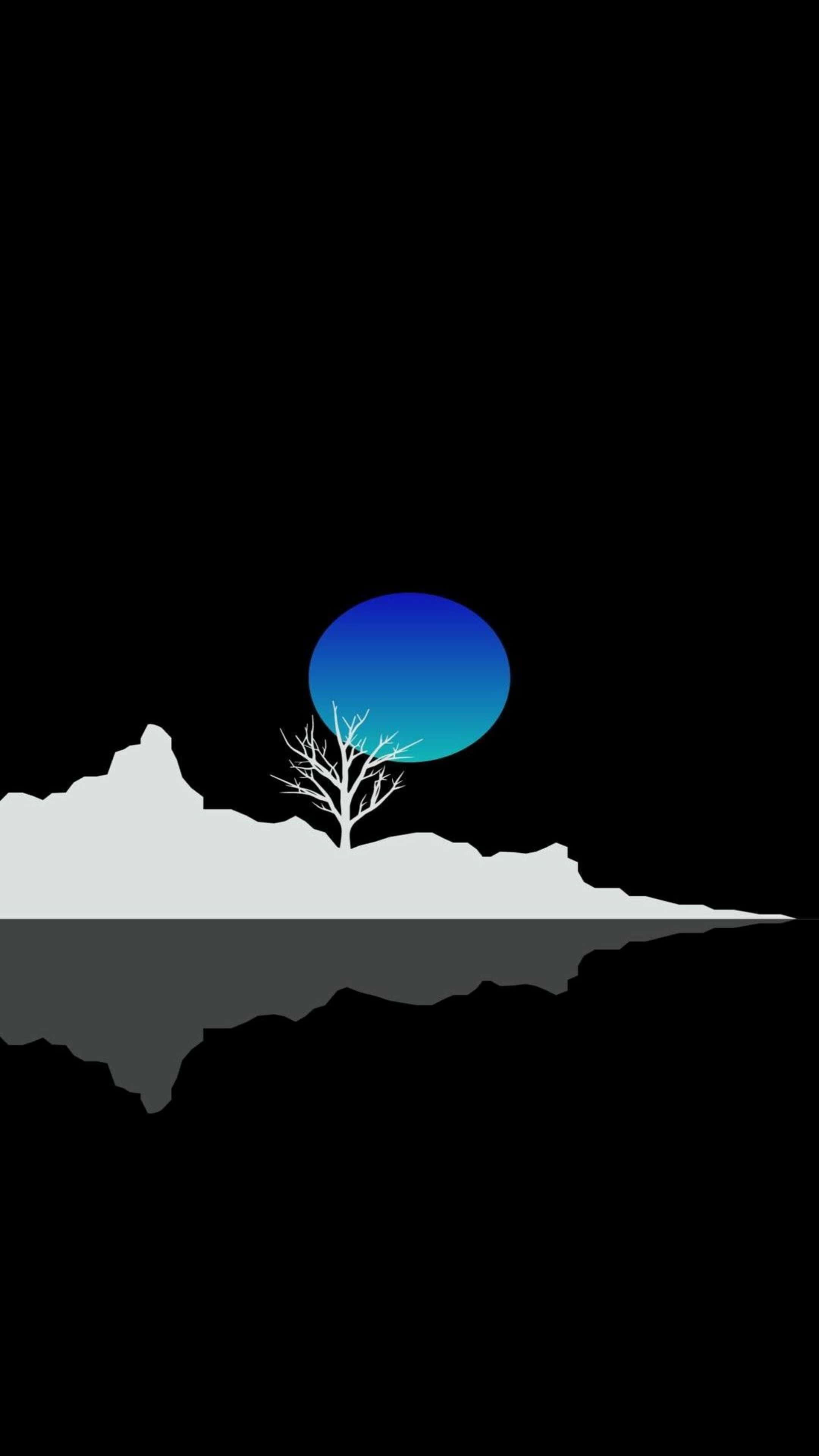AMOLED 4K phone, gradient blue moon, cliff edge, 4K Phone Wallpaper