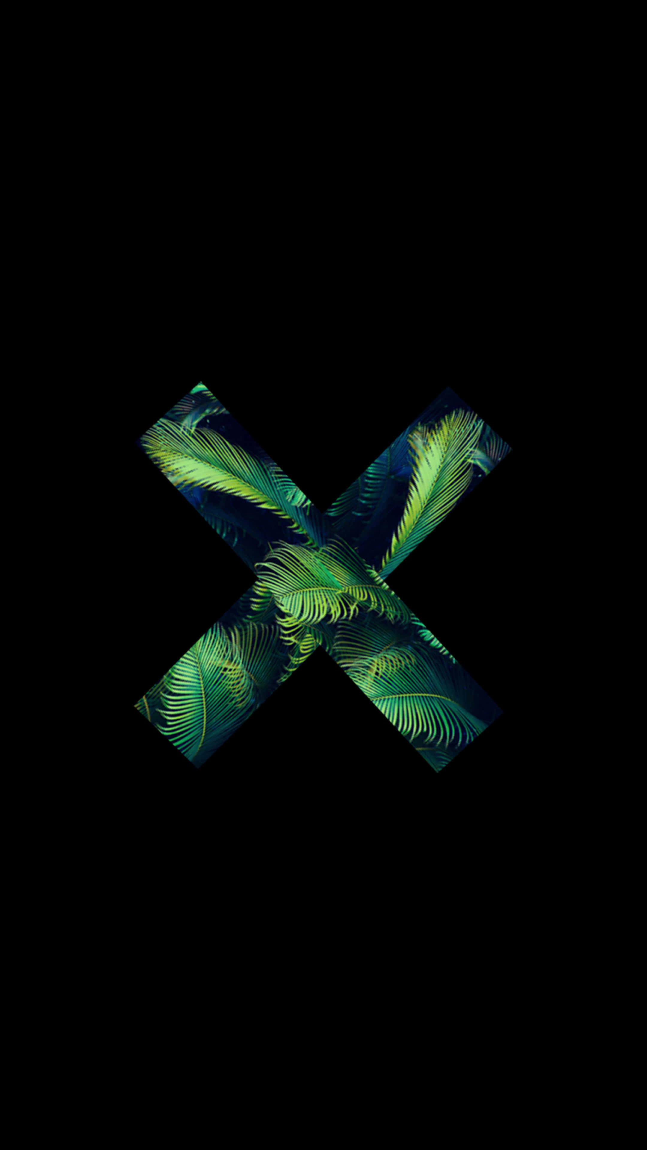green palm leaf, glowing green, black background, 4K Phone Wallpaper