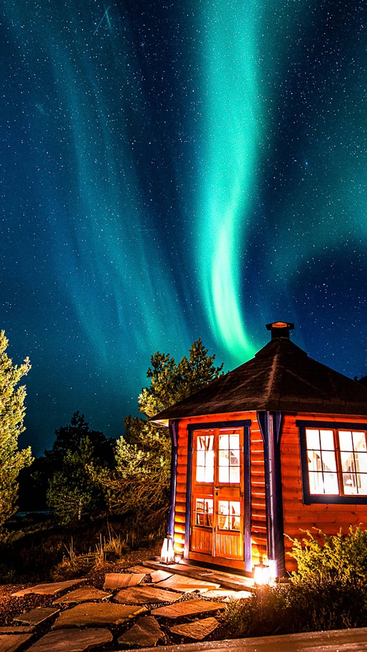 4K Android, starry night, aurora borealis, Full HD Phone Wallpaper