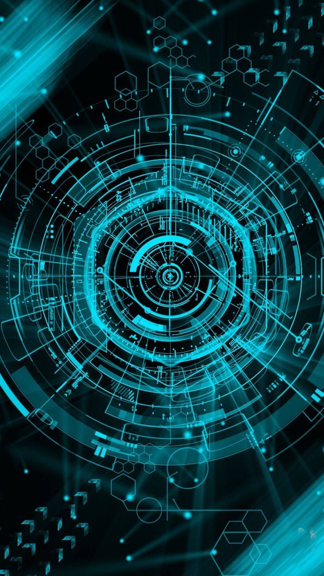 glowing cyan, futuristic interface, concentric rings, Full HD Phone Wallpaper