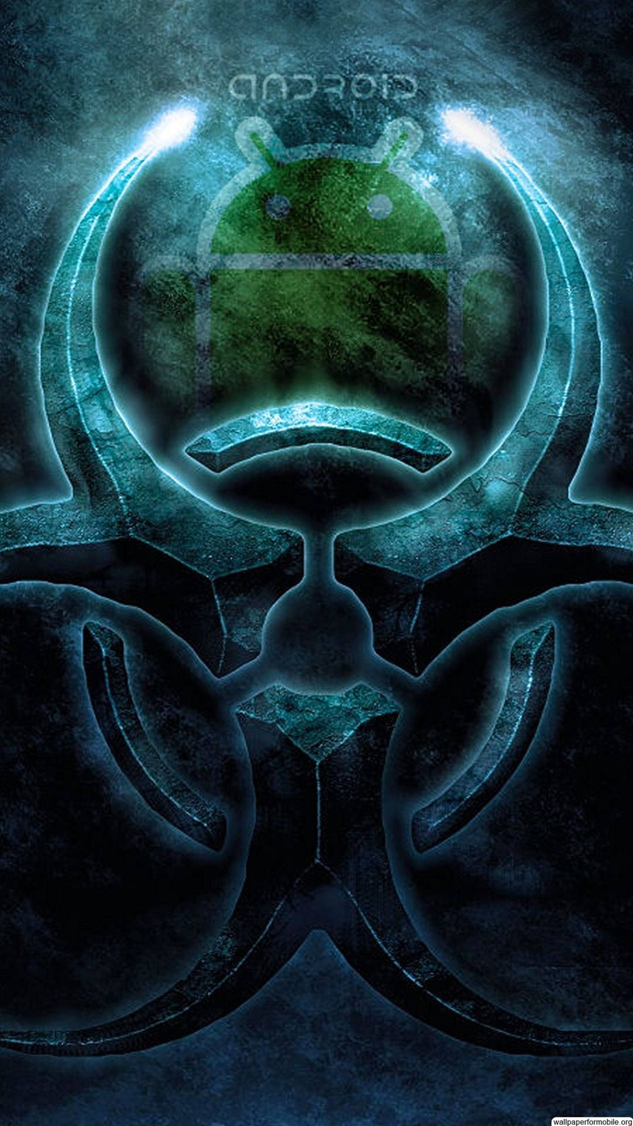 4K Android, biohazard symbol, glowing green, Full HD Phone Wallpaper