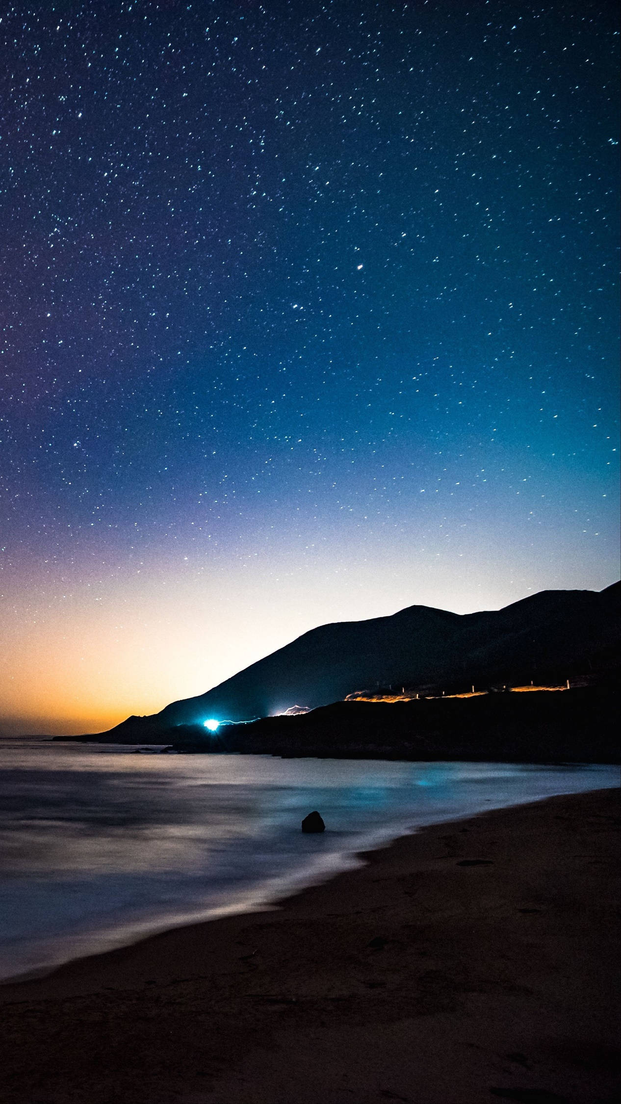 4K Android, starry night sky, tranquil beach, Full HD Phone Wallpaper