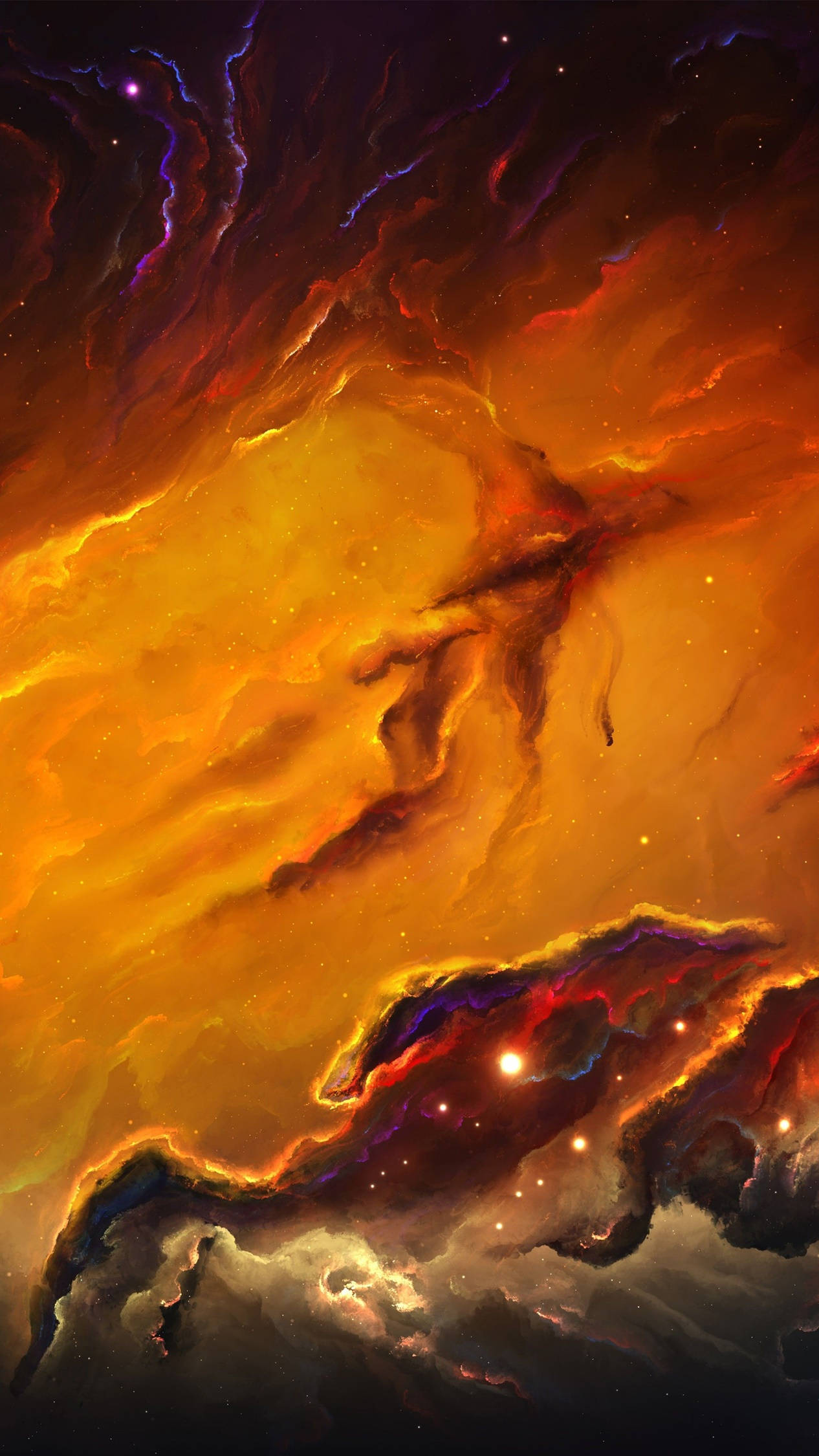 4K Android, orange galaxy, cosmic nebula, Full HD Phone Wallpaper