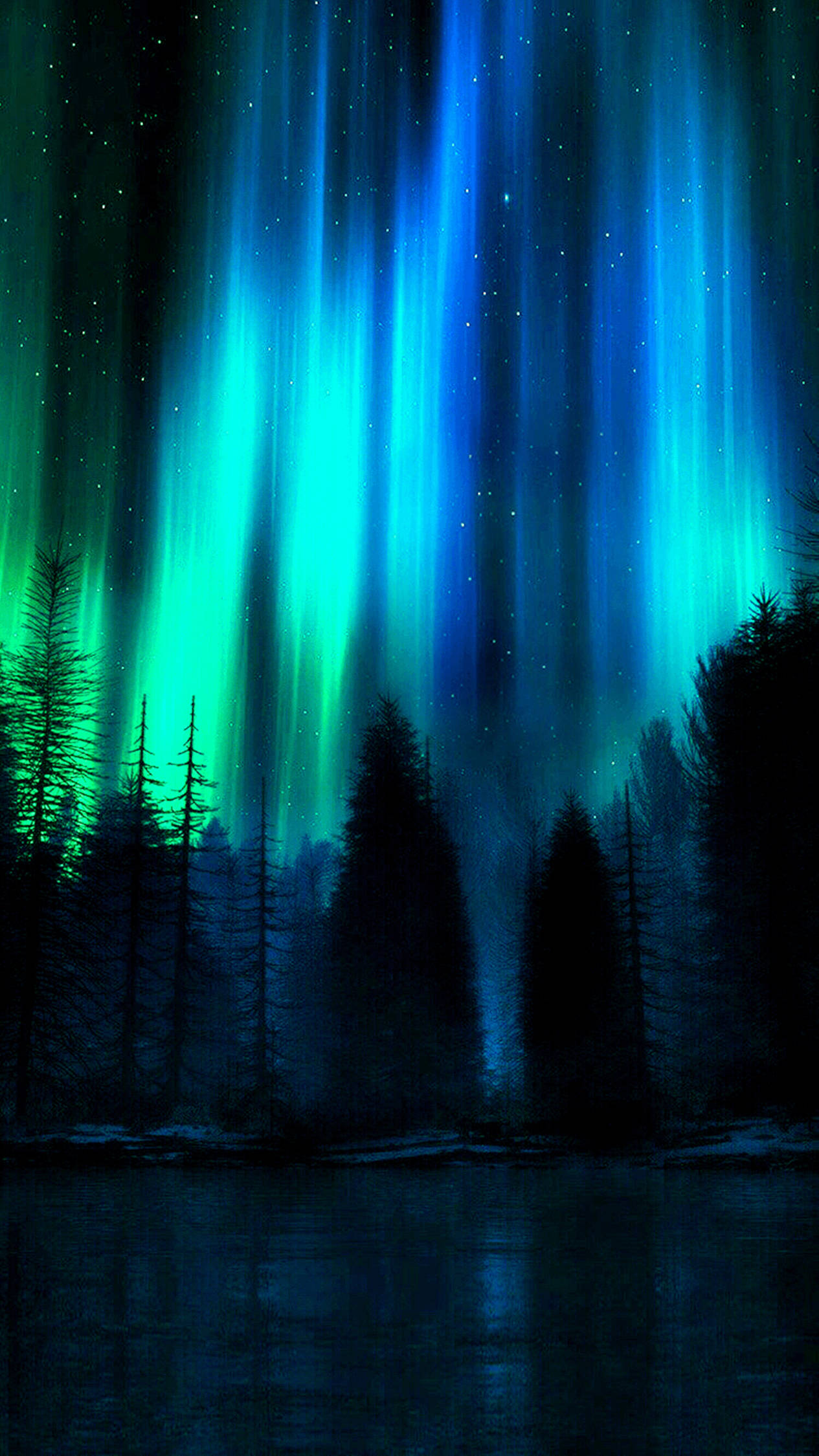 4K Android, dark northern lights, vibrant green and blue auroras, Full HD Phone Wallpaper