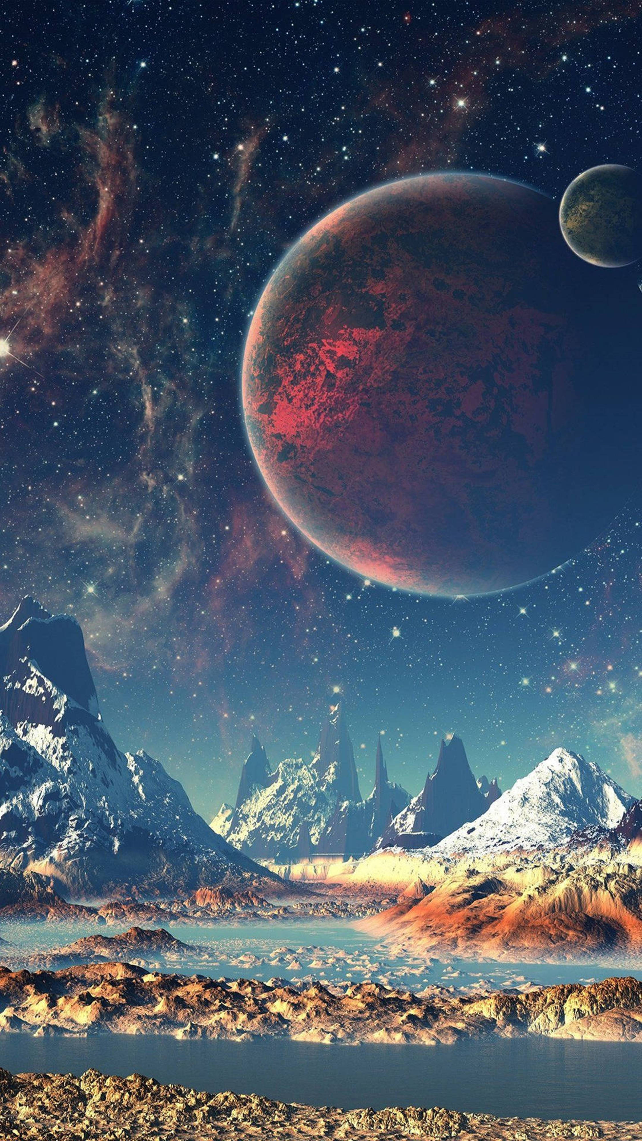 Mobile 4K, snowcapped alien mountains, calm lake, 4K Phone Wallpaper