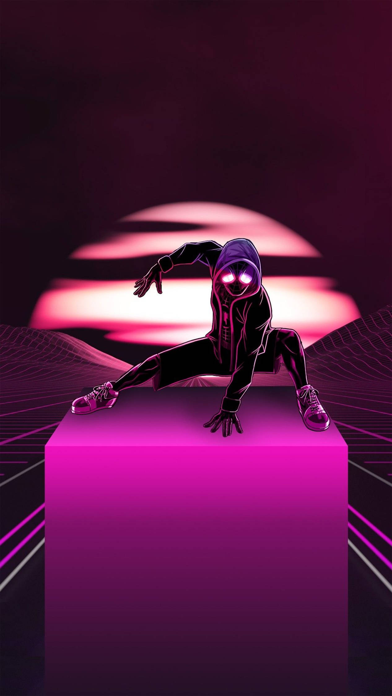 4K Android, pink spiderman, neon-pink glowing, Full HD Phone Wallpaper