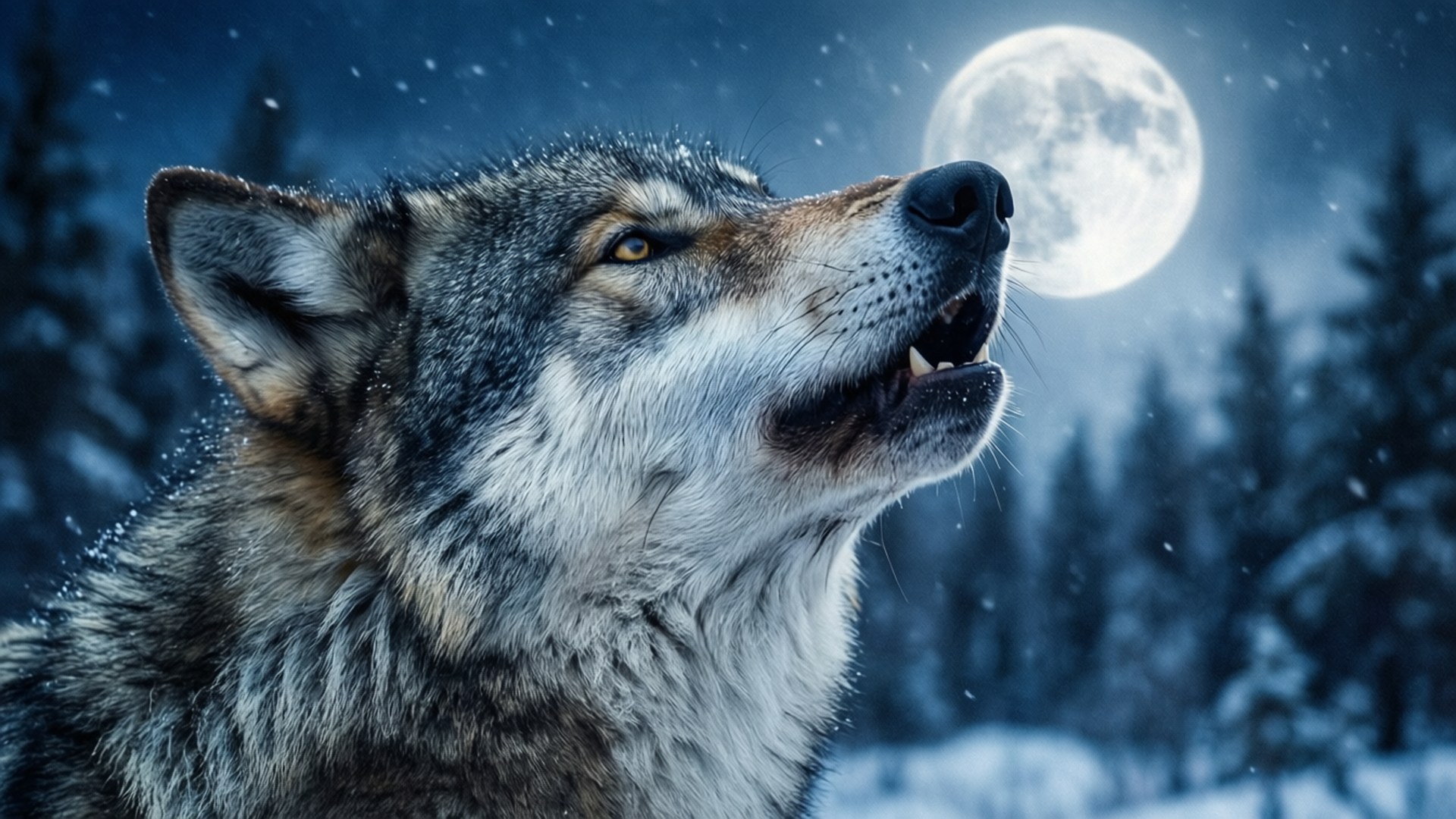 wolf, howling, full moon, Full HD Desktop Wallpaper