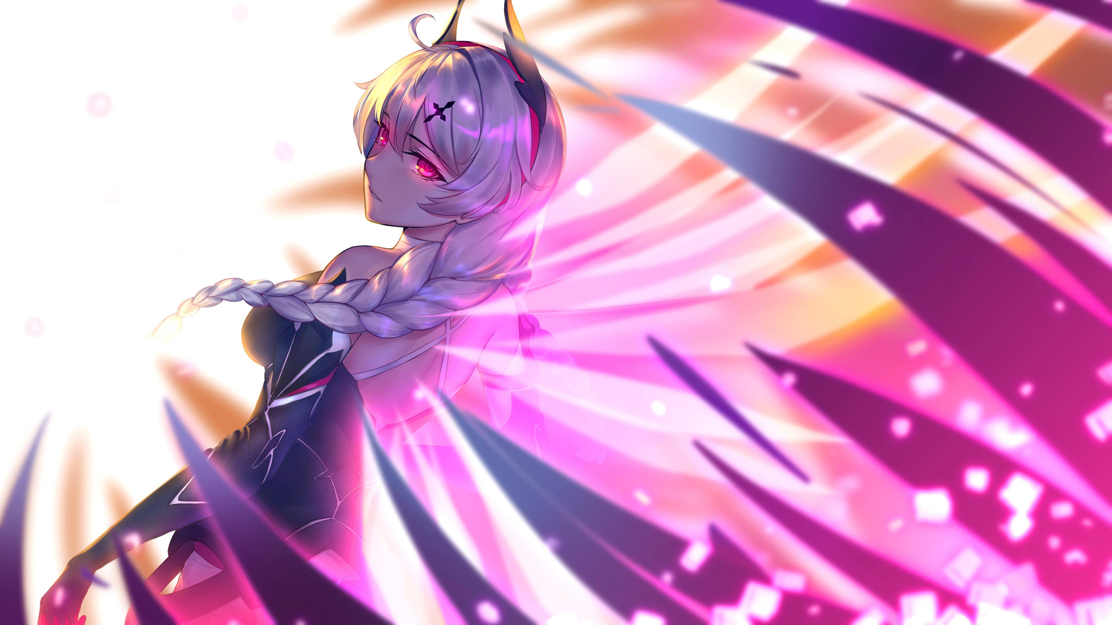 4K Anime Art, silver-haired anime girl, red eyes, 4K Desktop Wallpaper