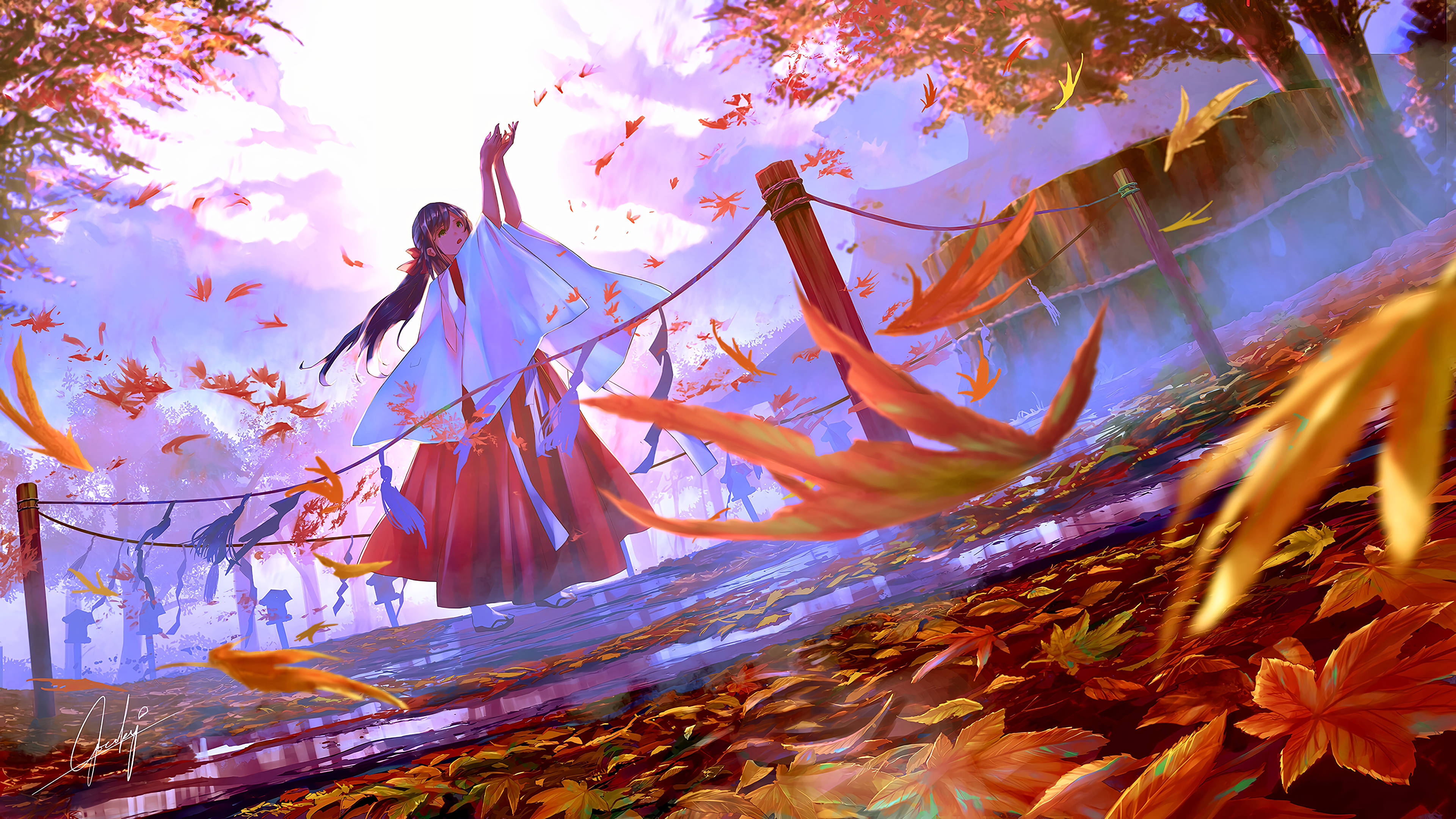 4K anime art, young woman, traditional robes, 4K Desktop Wallpaper