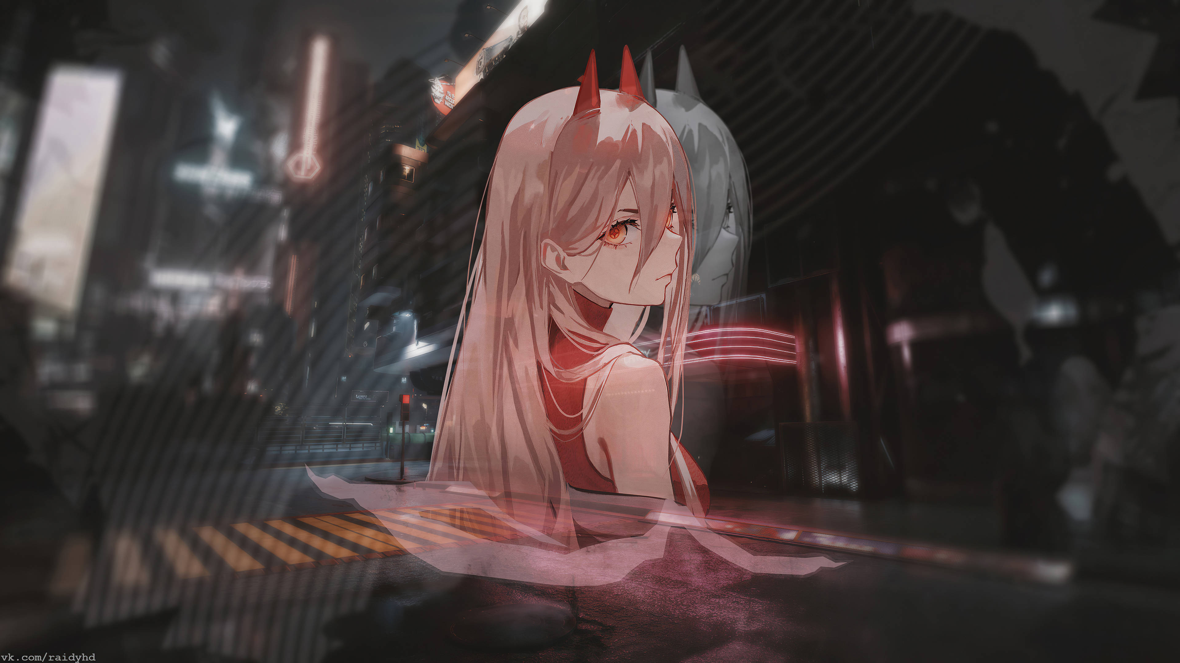 4K anime art, anime girl, red horns, 4K Desktop Wallpaper