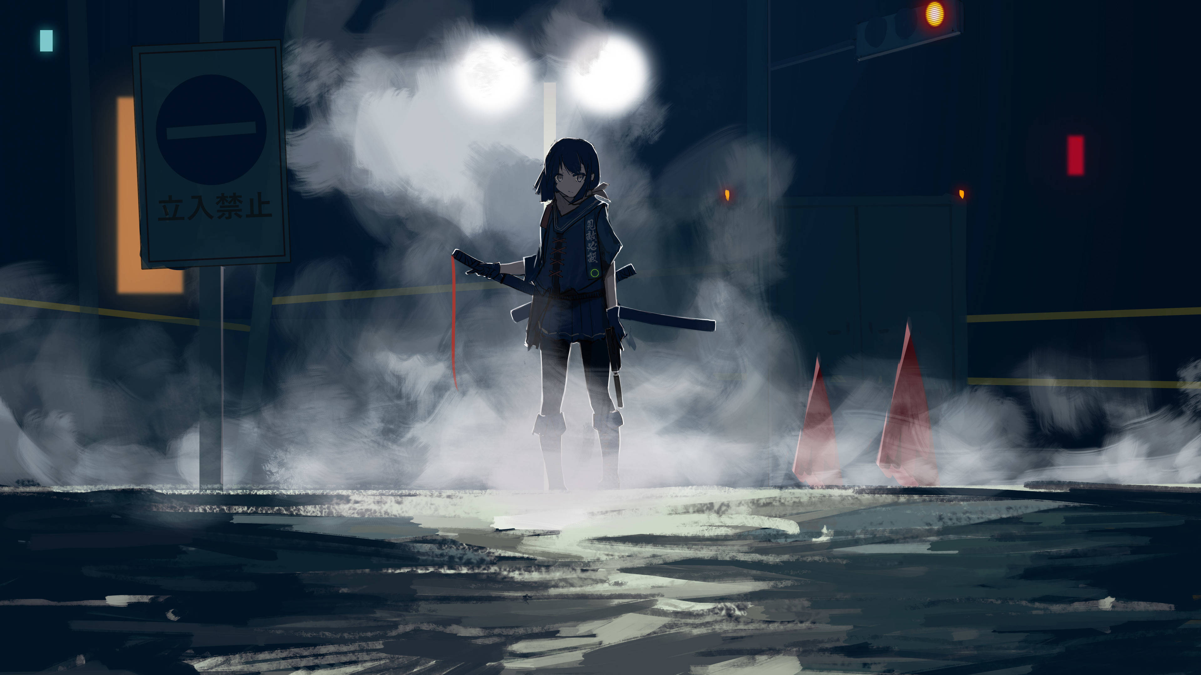 4K Anime Art, anime girl, sword, 4K Desktop Wallpaper