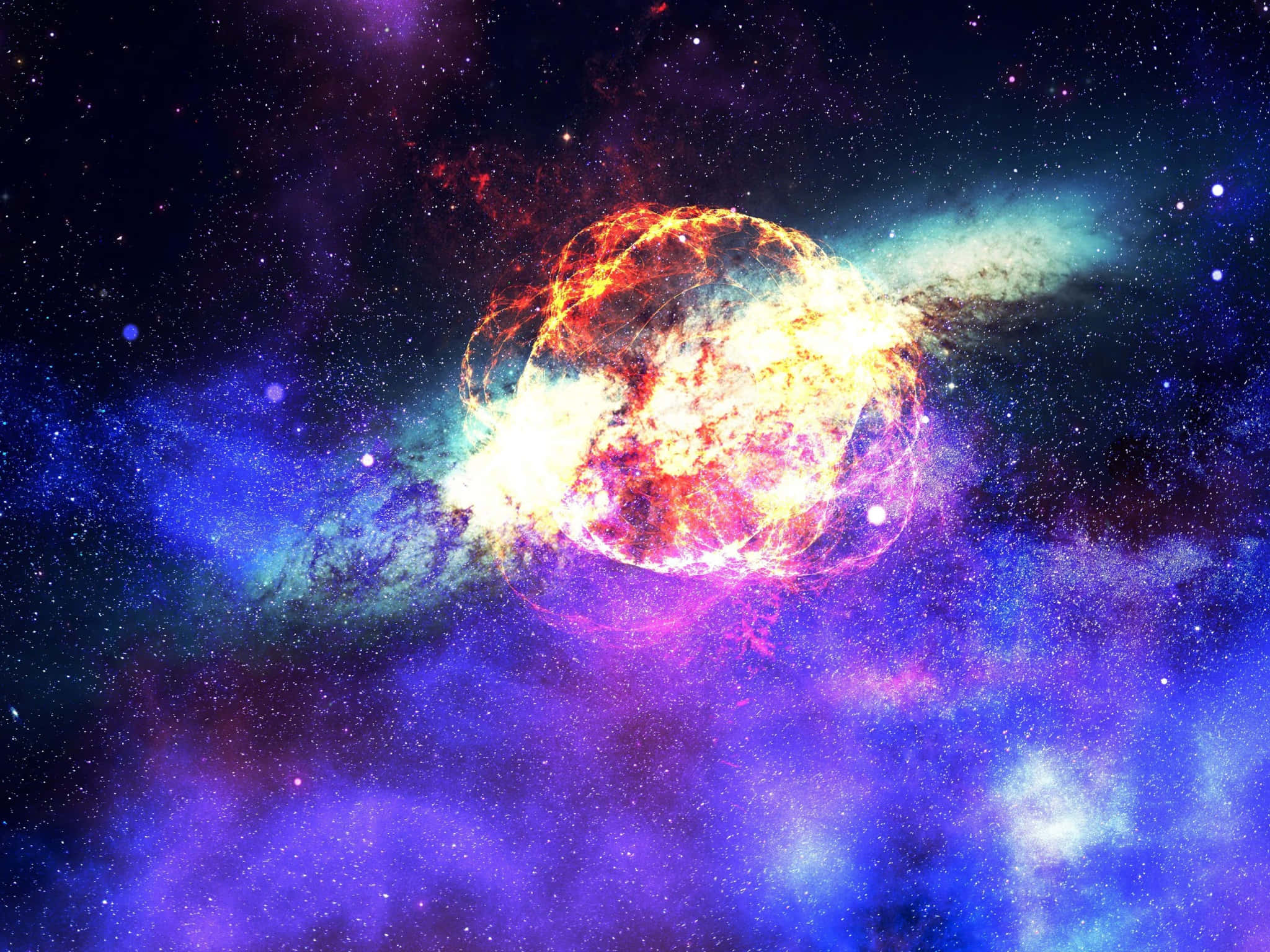 4K Anime Space, cosmic explosion, fiery orange and white light, Full HD Desktop Wallpaper