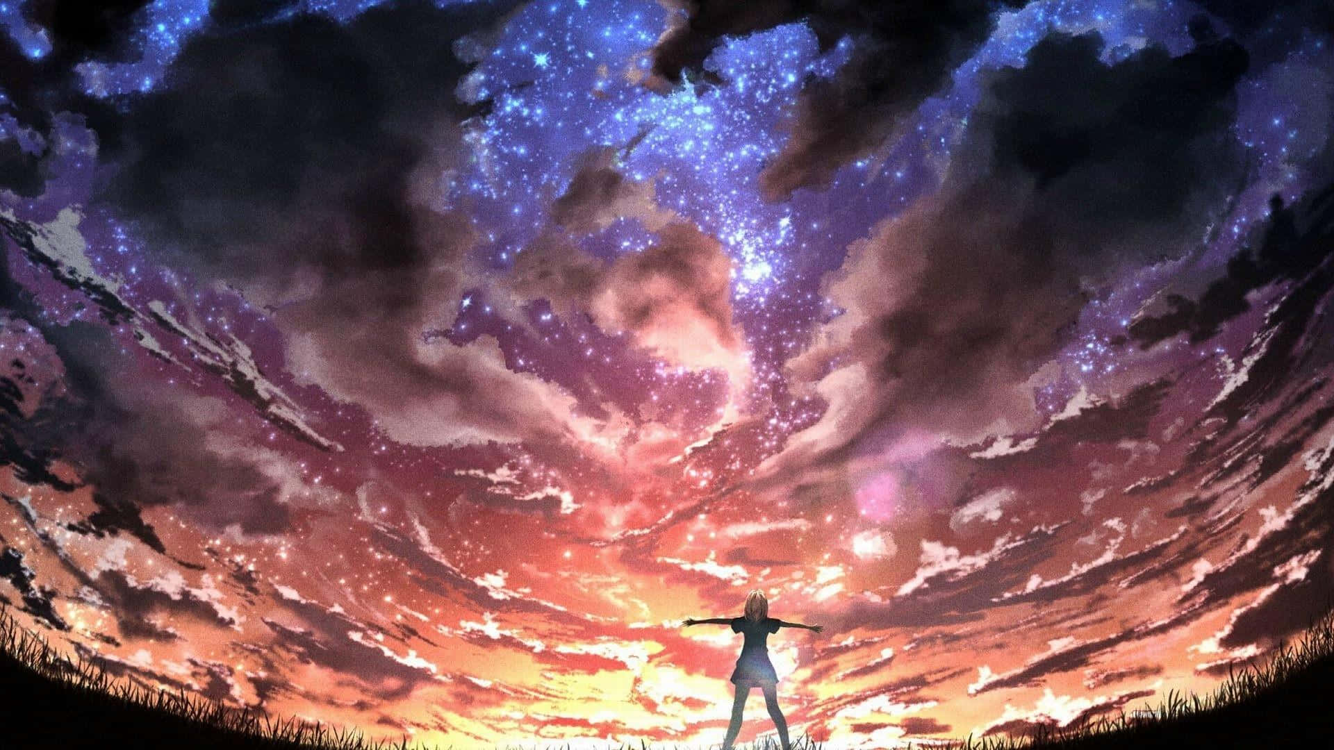 4K anime space, cosmic sky, stars, Full HD Desktop Wallpaper