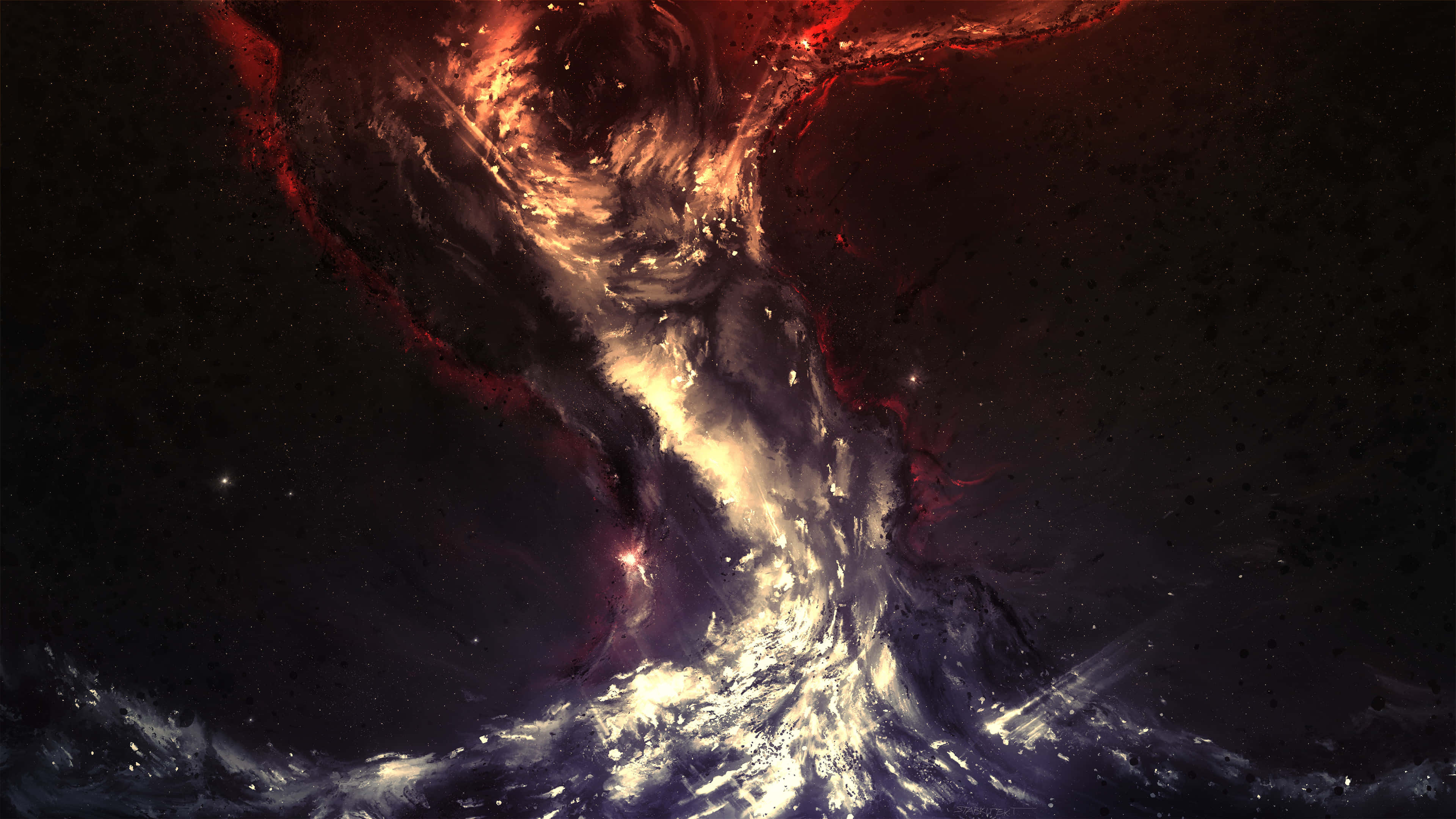 4K Anime Space, cosmic nebula, fiery reds, 4K Desktop Wallpaper