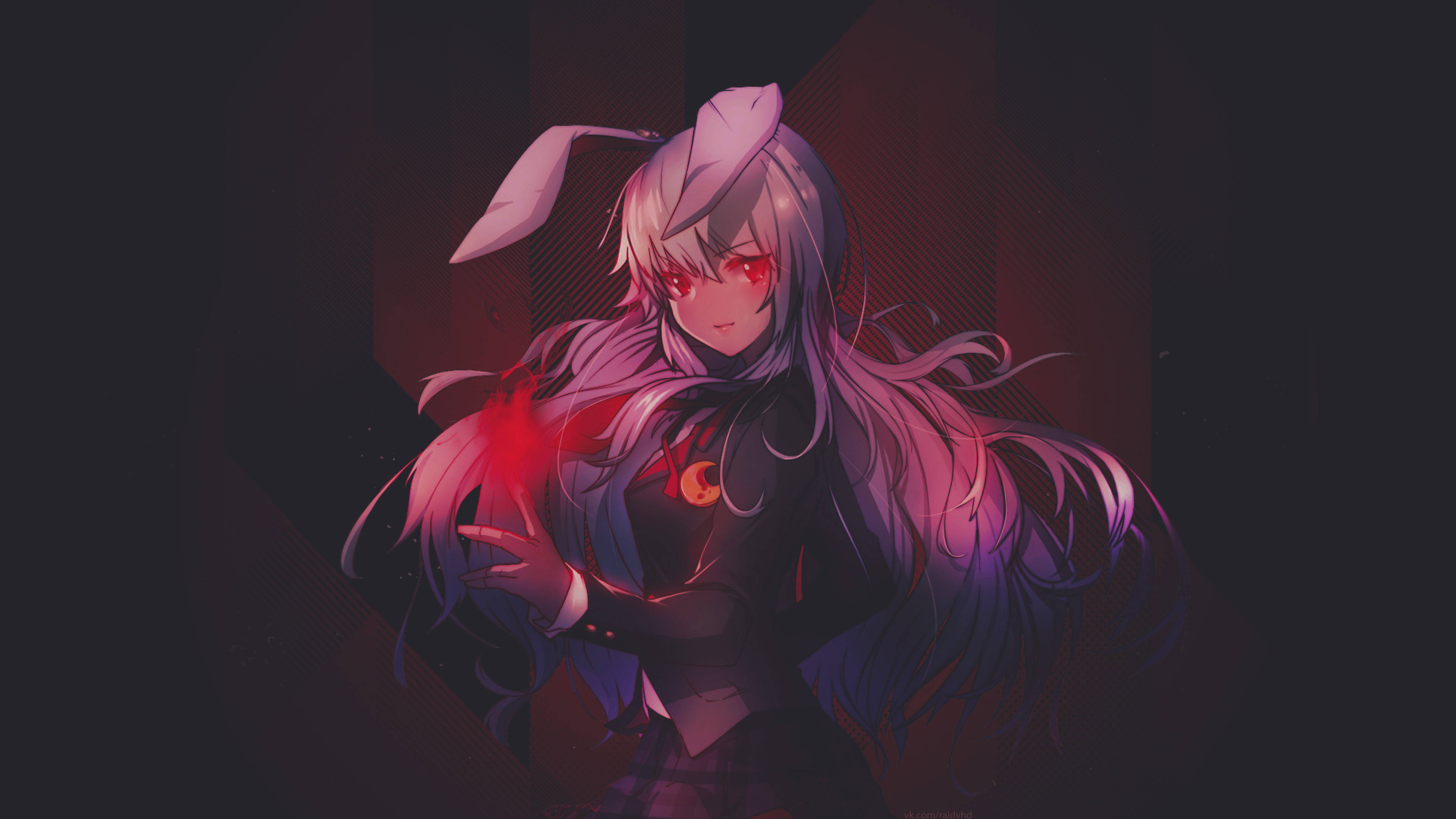 4K Anime Art, glowing anime girl, long silver hair, 4K Desktop Wallpaper