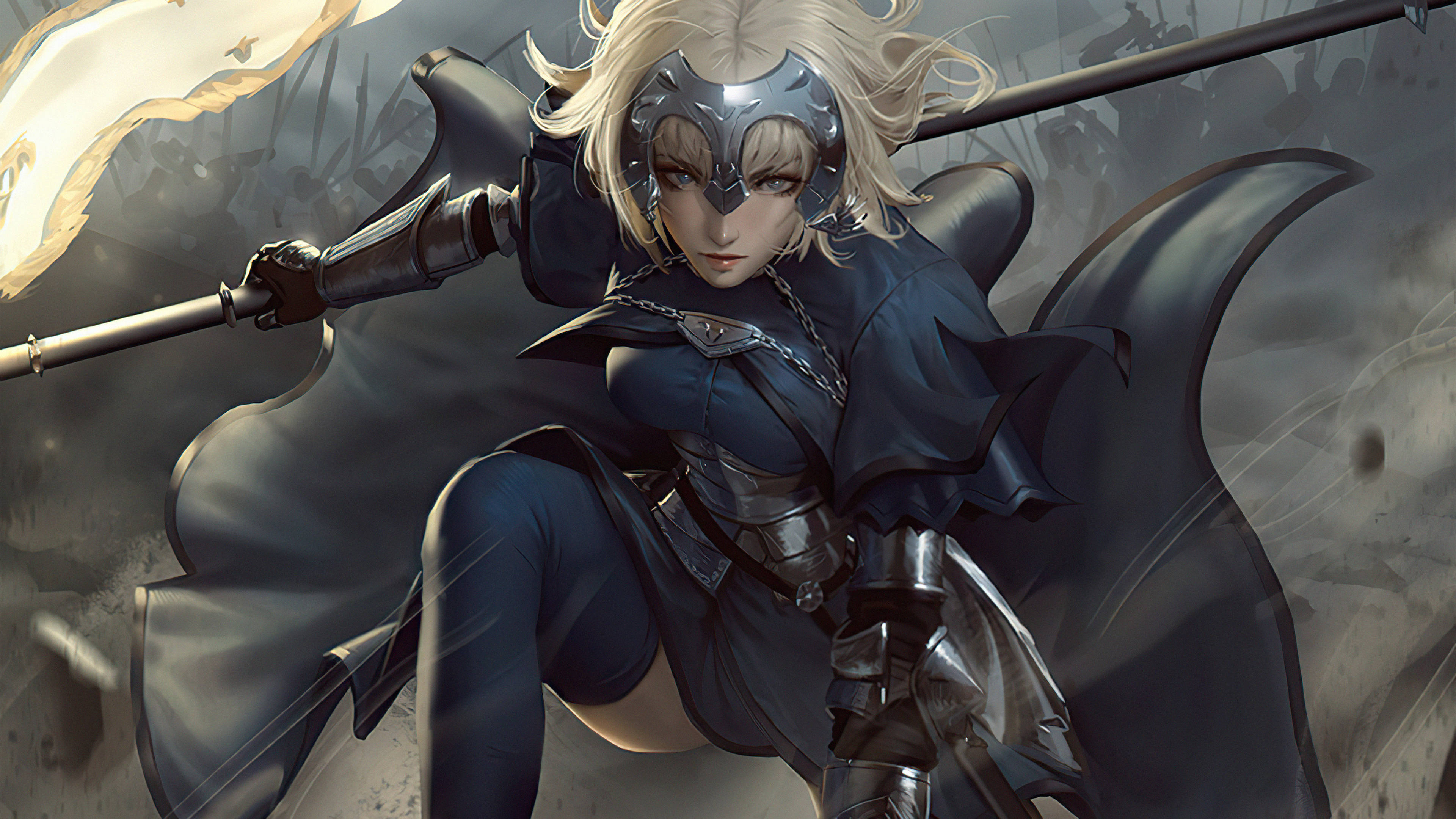 4K Anime Art, female knight, dark armor, 4K Desktop Wallpaper
