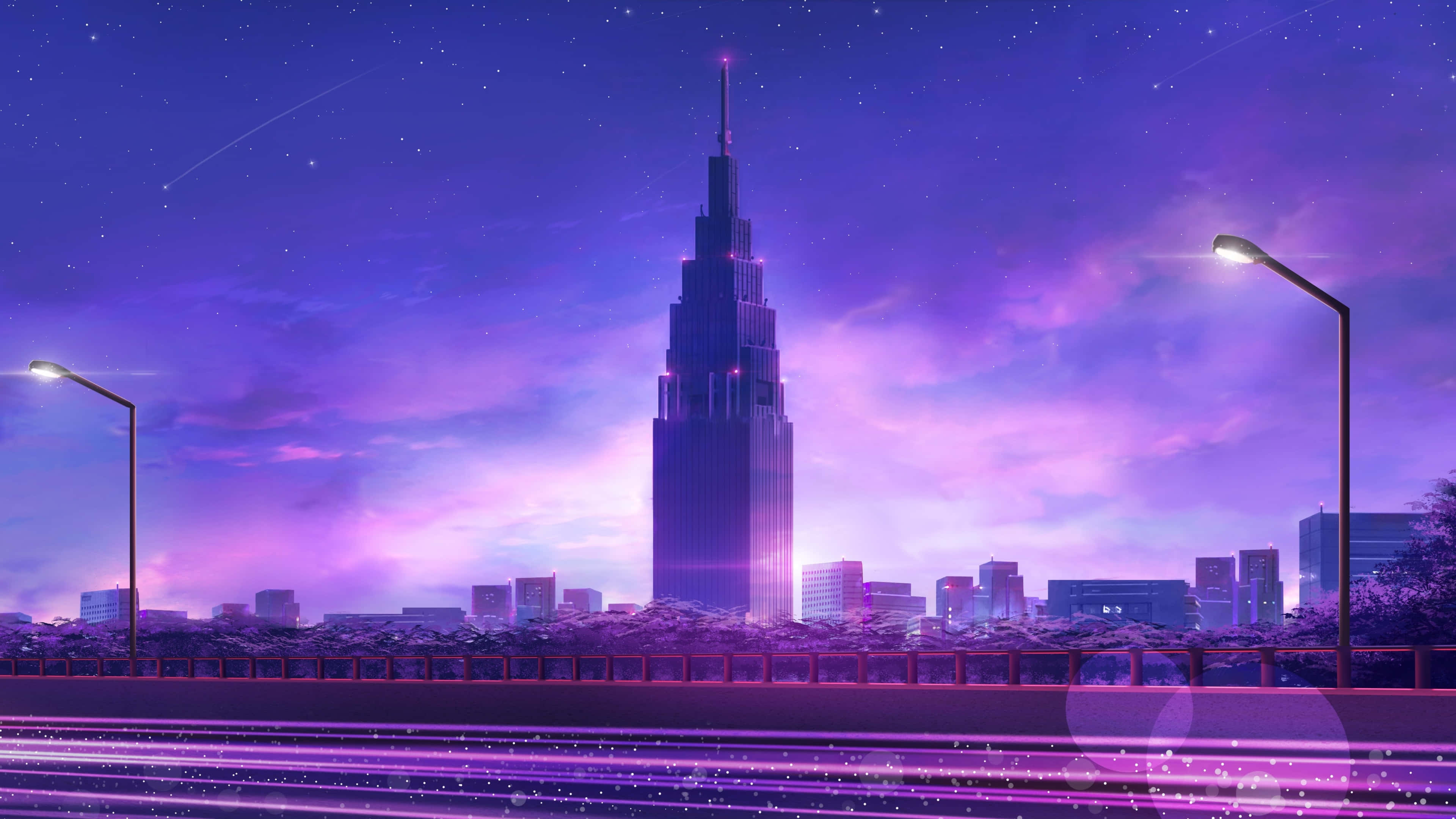Tokyo, vibrant purple twilight sky, stars, 4K Desktop Wallpaper