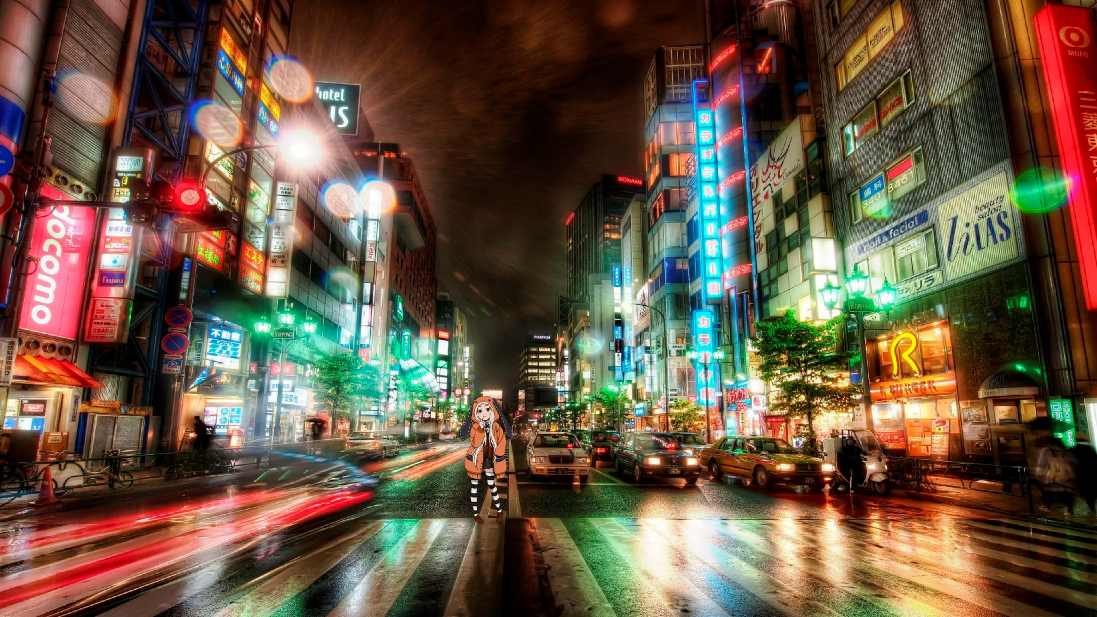 Tokyo, neon-lit street, night, 4K Desktop Wallpaper