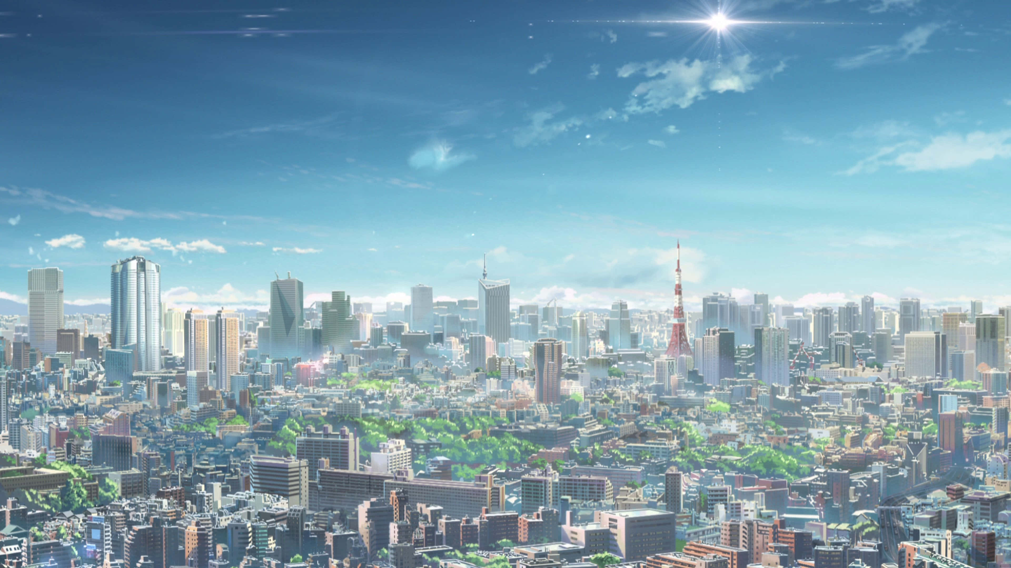 4K Anime Tokyo, anime-style cityscape, iconic tower, 4K Desktop Wallpaper