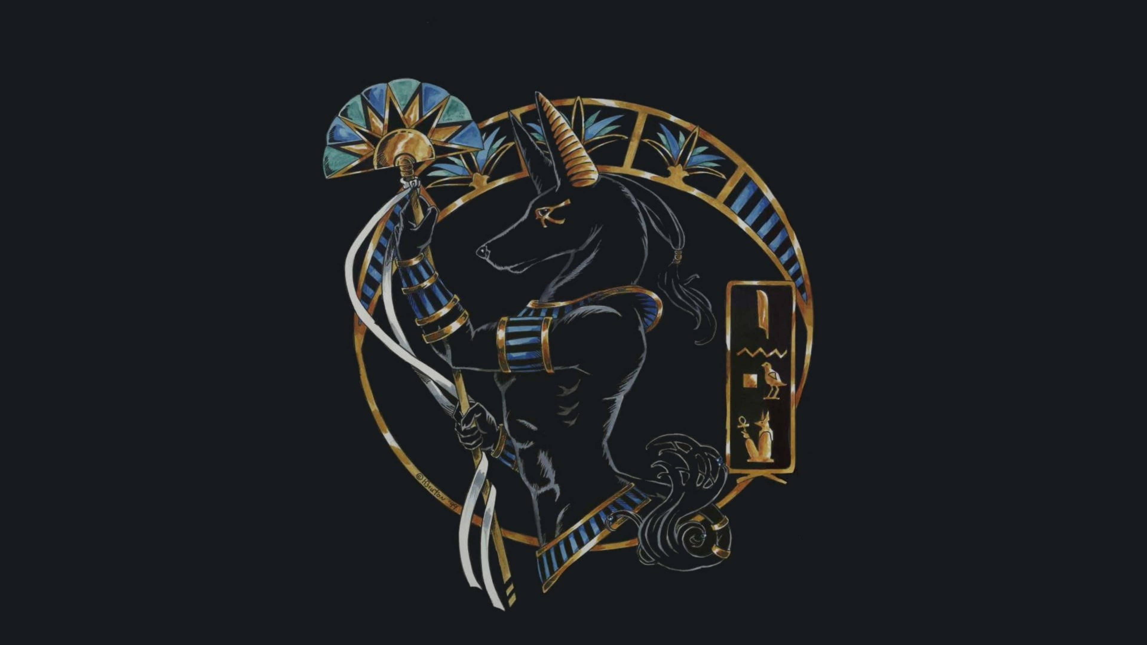 Anubis, gold, blue, 4K Desktop Wallpaper