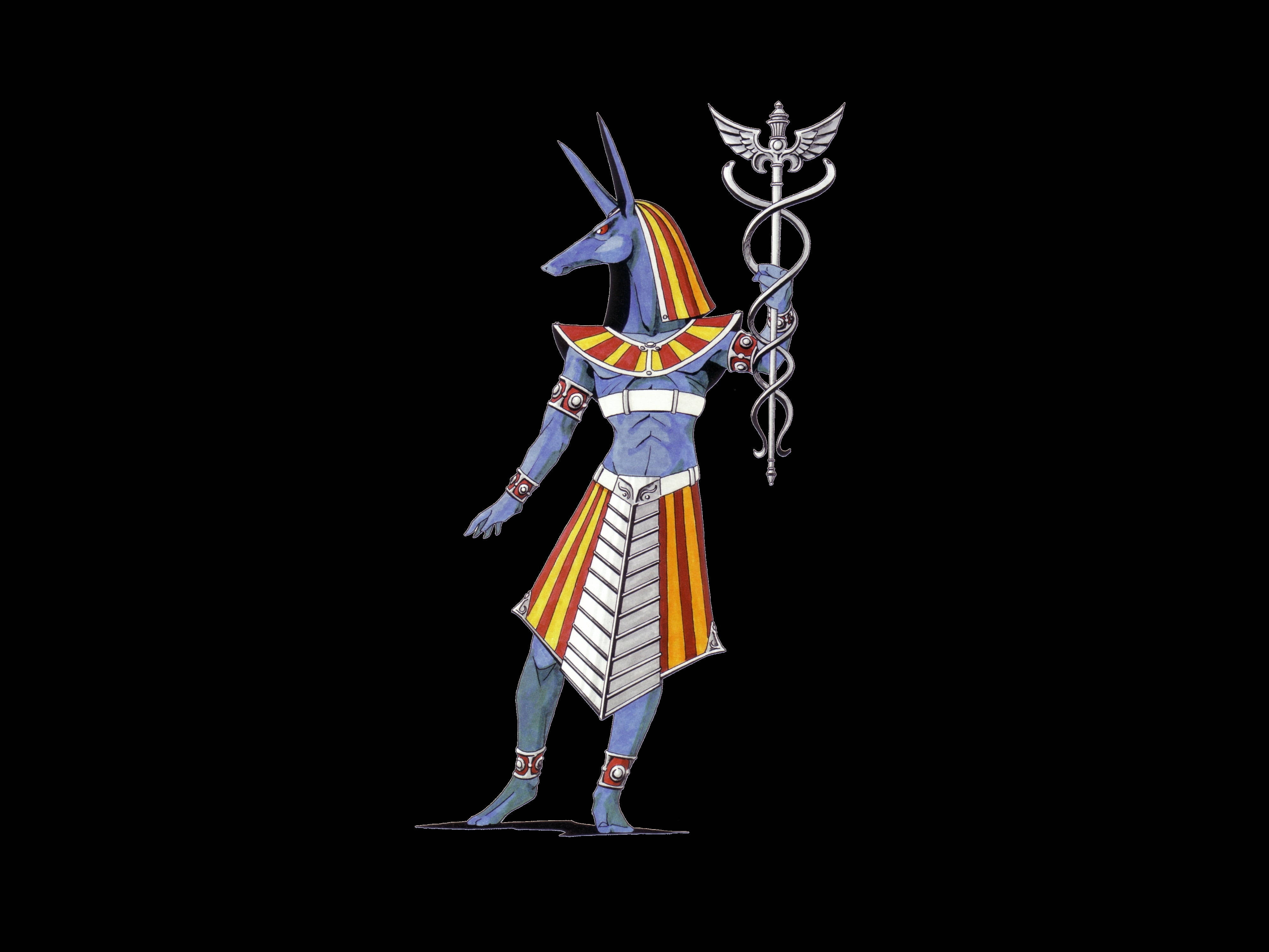 Purple 4K Anubis, Anubis, caduceus staff, 4K Desktop Wallpaper