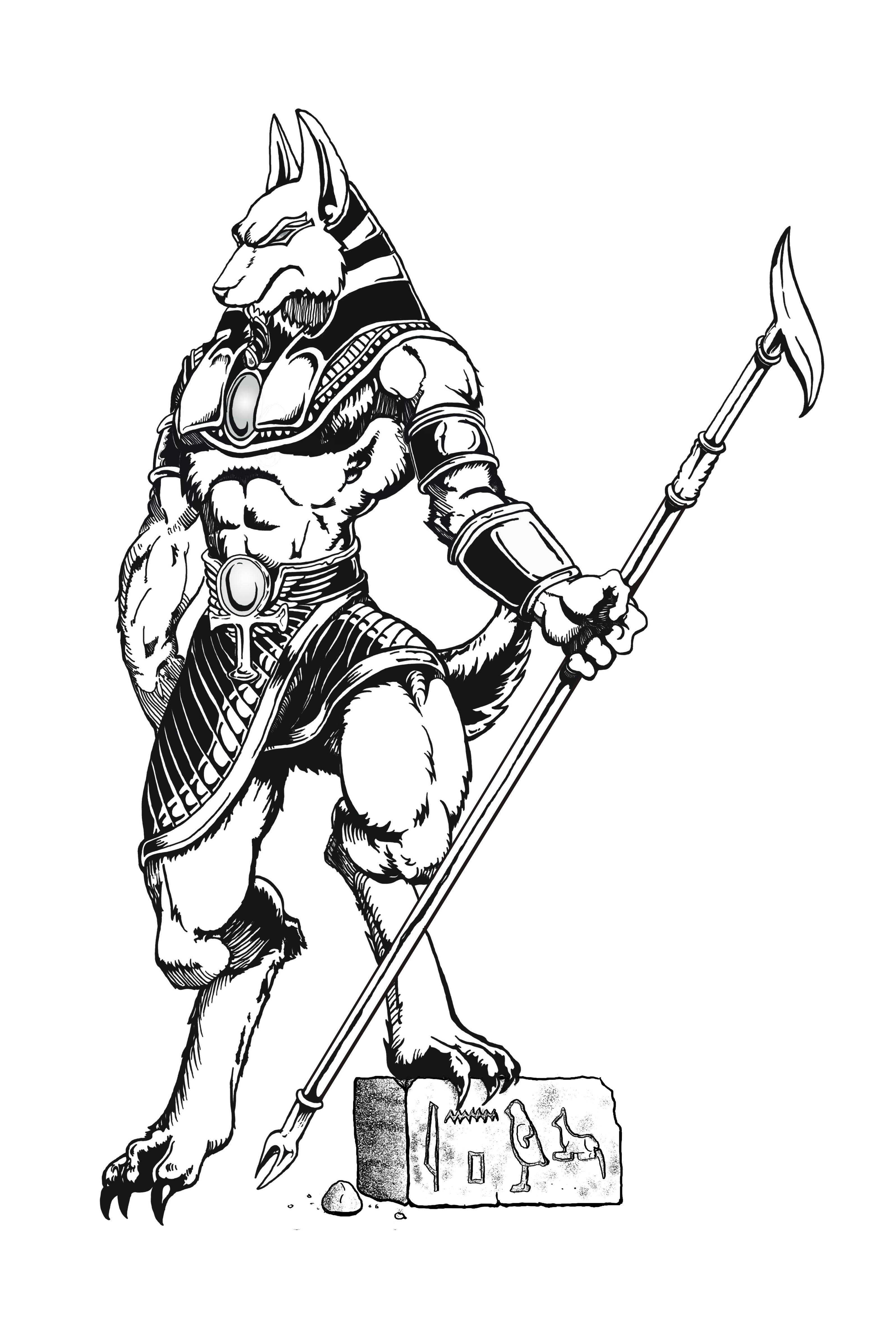 Anubis, jackal-headed Egyptian god, black and white, 4K Phone Wallpaper