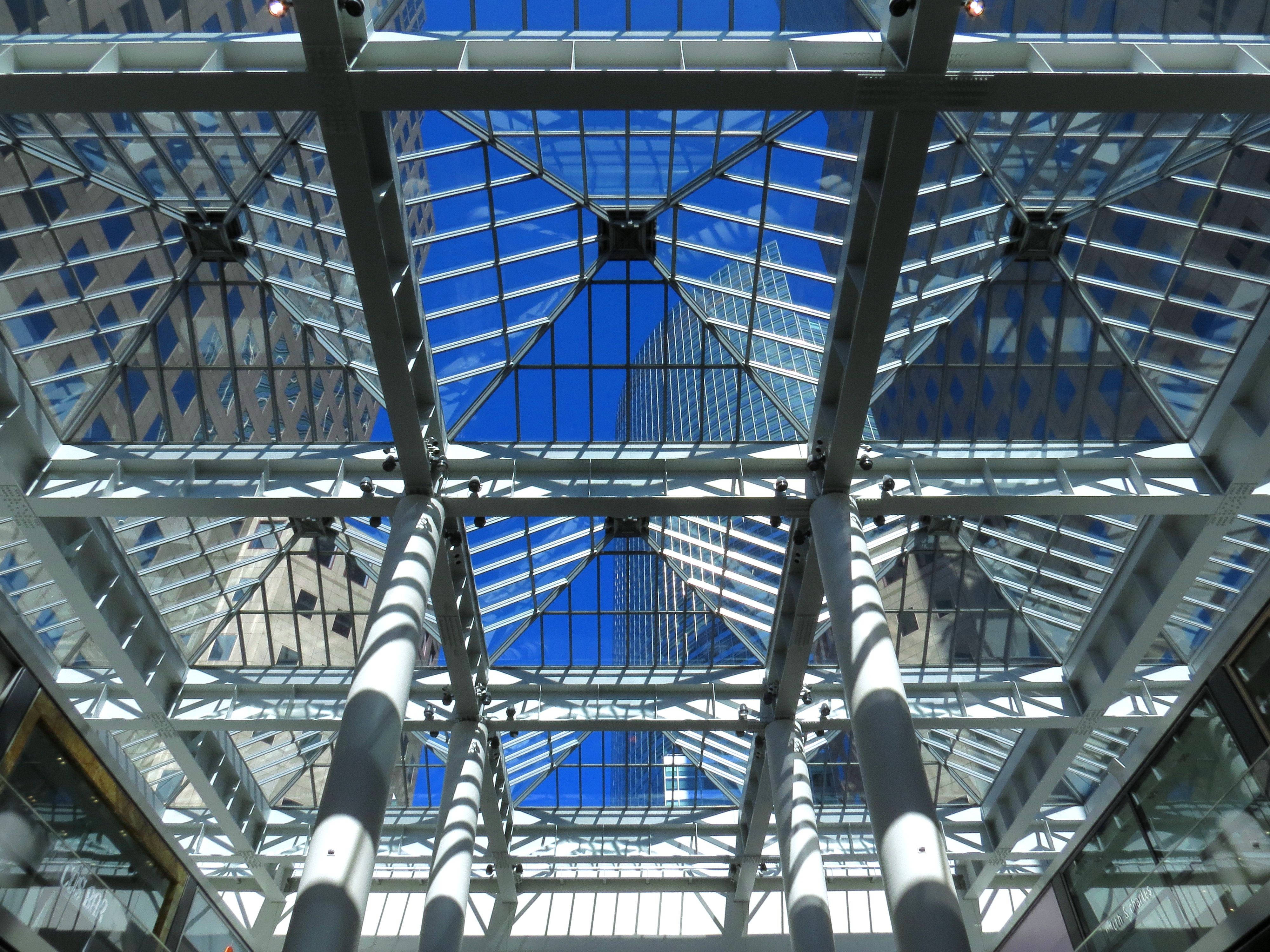 4K Architecture, glass ceiling, modern glass and steel atrium, 4K Desktop Wallpaper