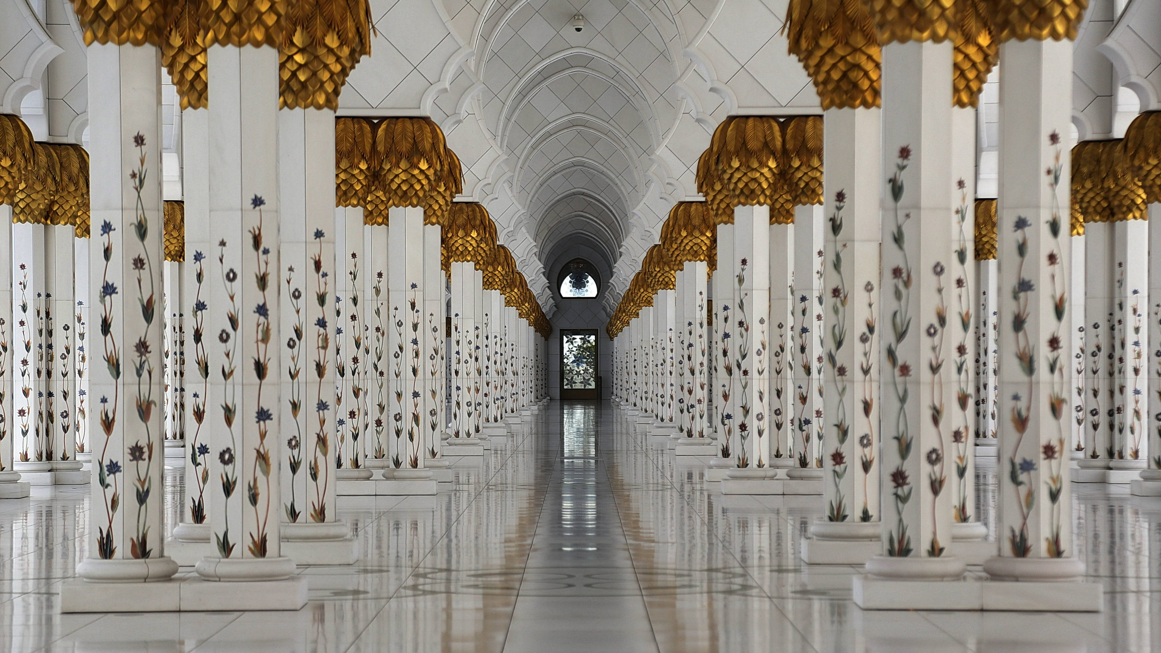 4K Architecture, mosque, floral columns, 4K Desktop Wallpaper